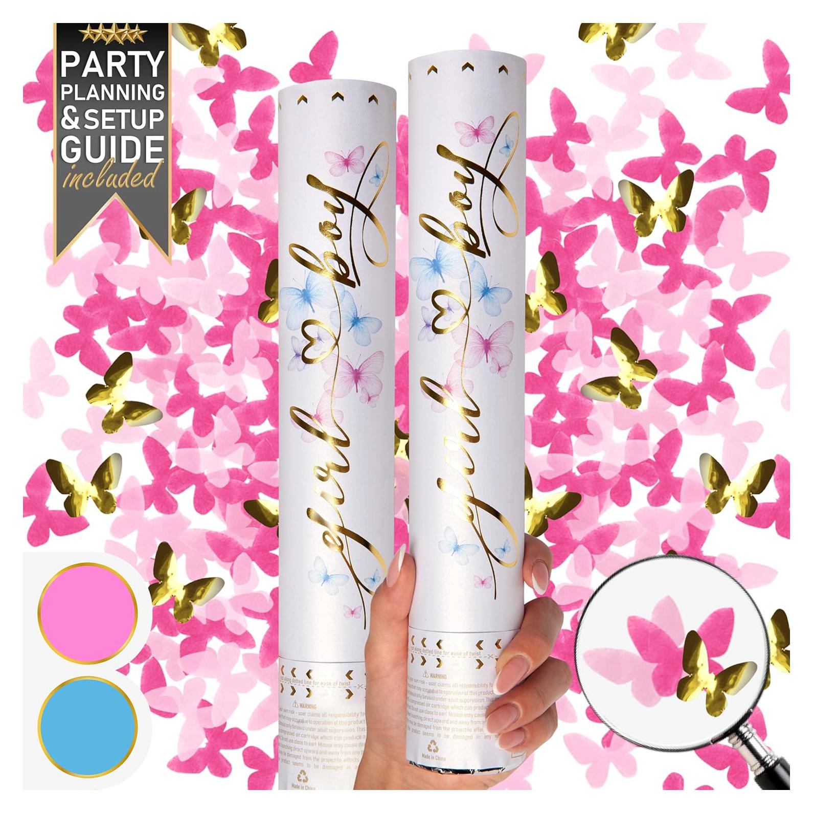 Cañón de Confeti Revelación de Género PrimePure - 2 Piezas Rosa