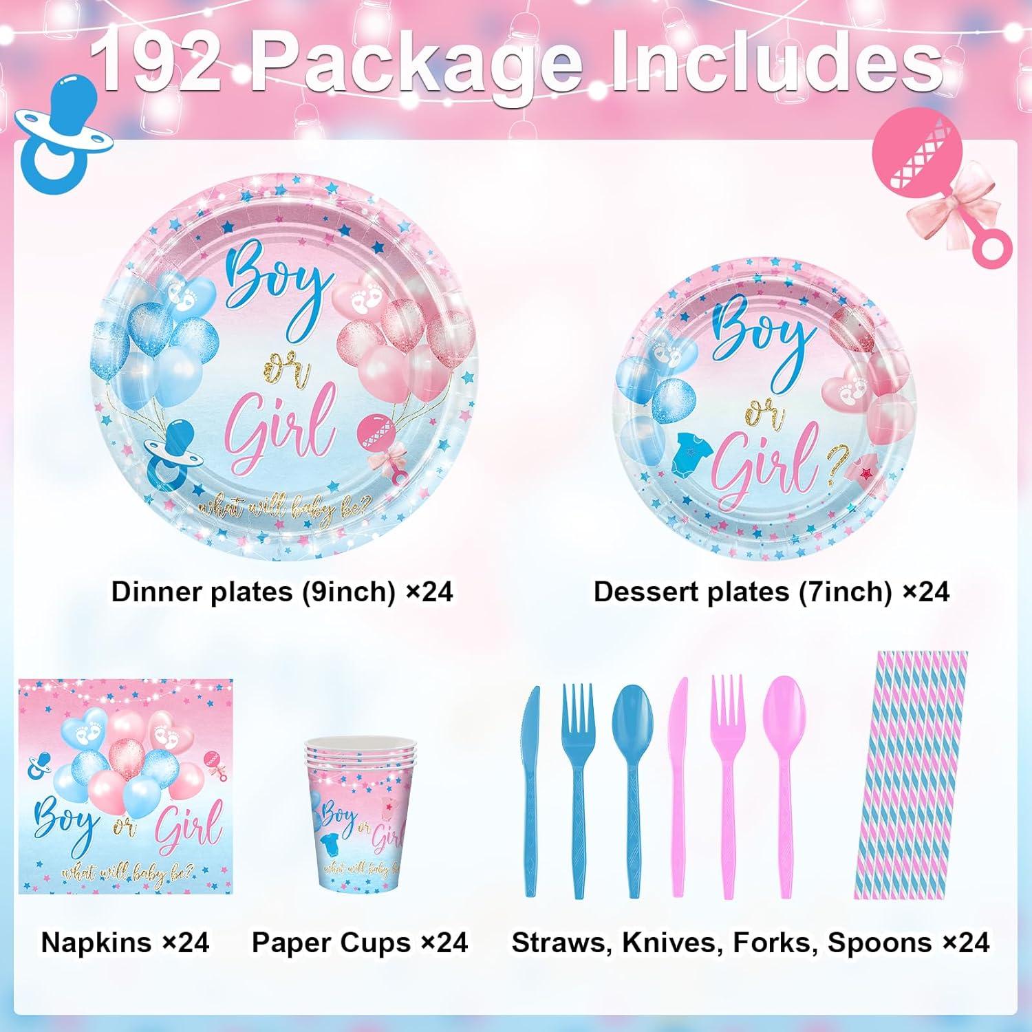 Avezano 192 Pcs Utensilios Fiesta Revelación Género Bebé