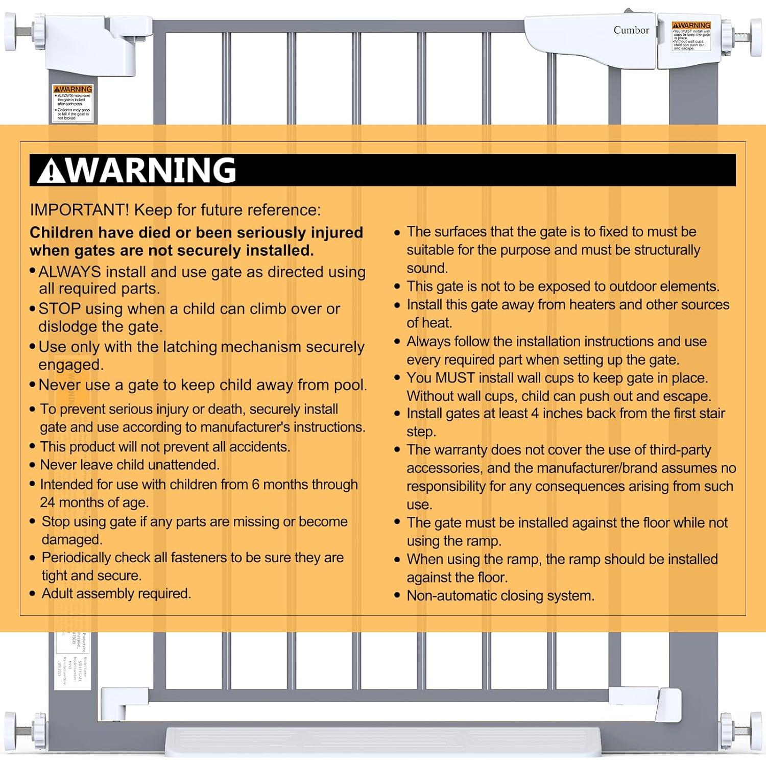 Puerta de Seguridad para Bebés Cumbor 29.7-46" Ajustable Gris