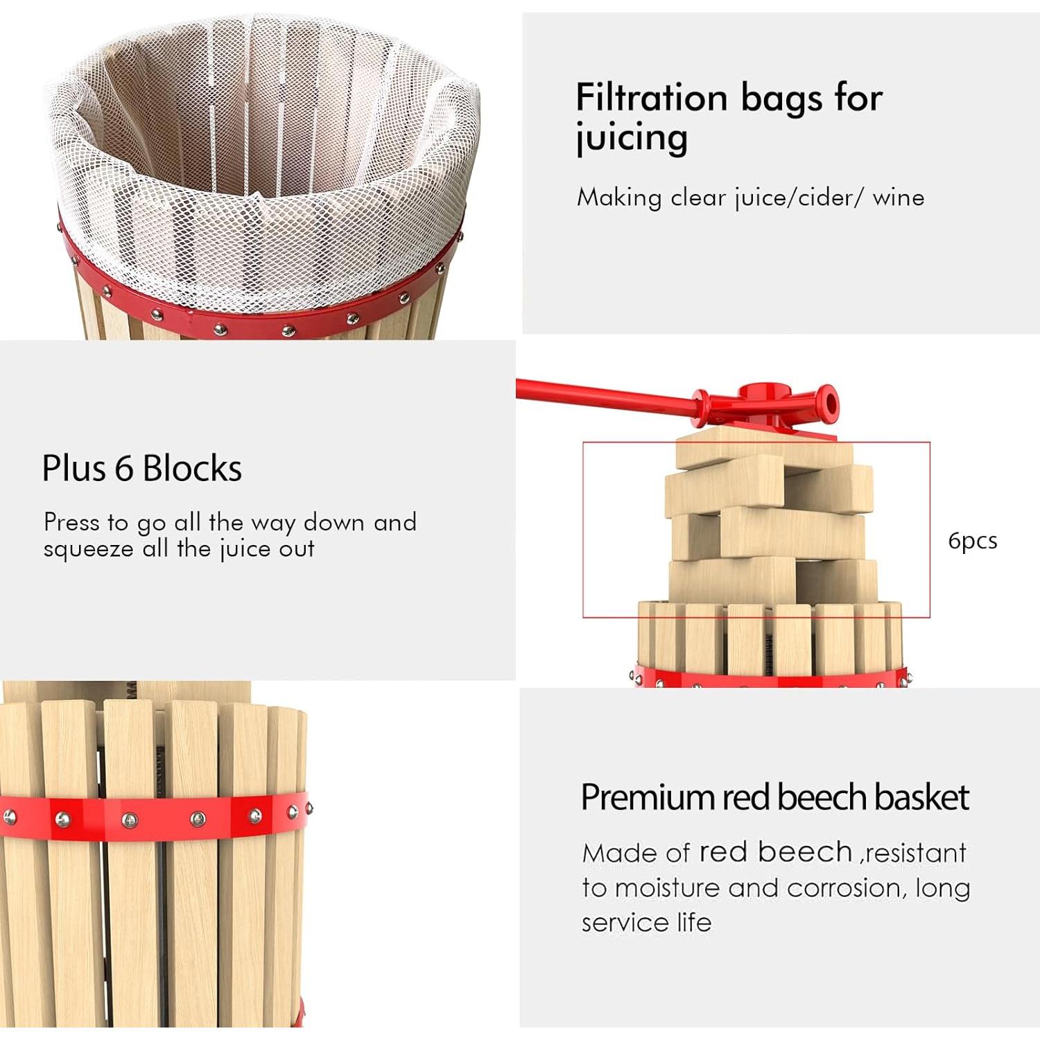 Prensa de Vino EJWOX 6.06L Manual de Madera Sólida