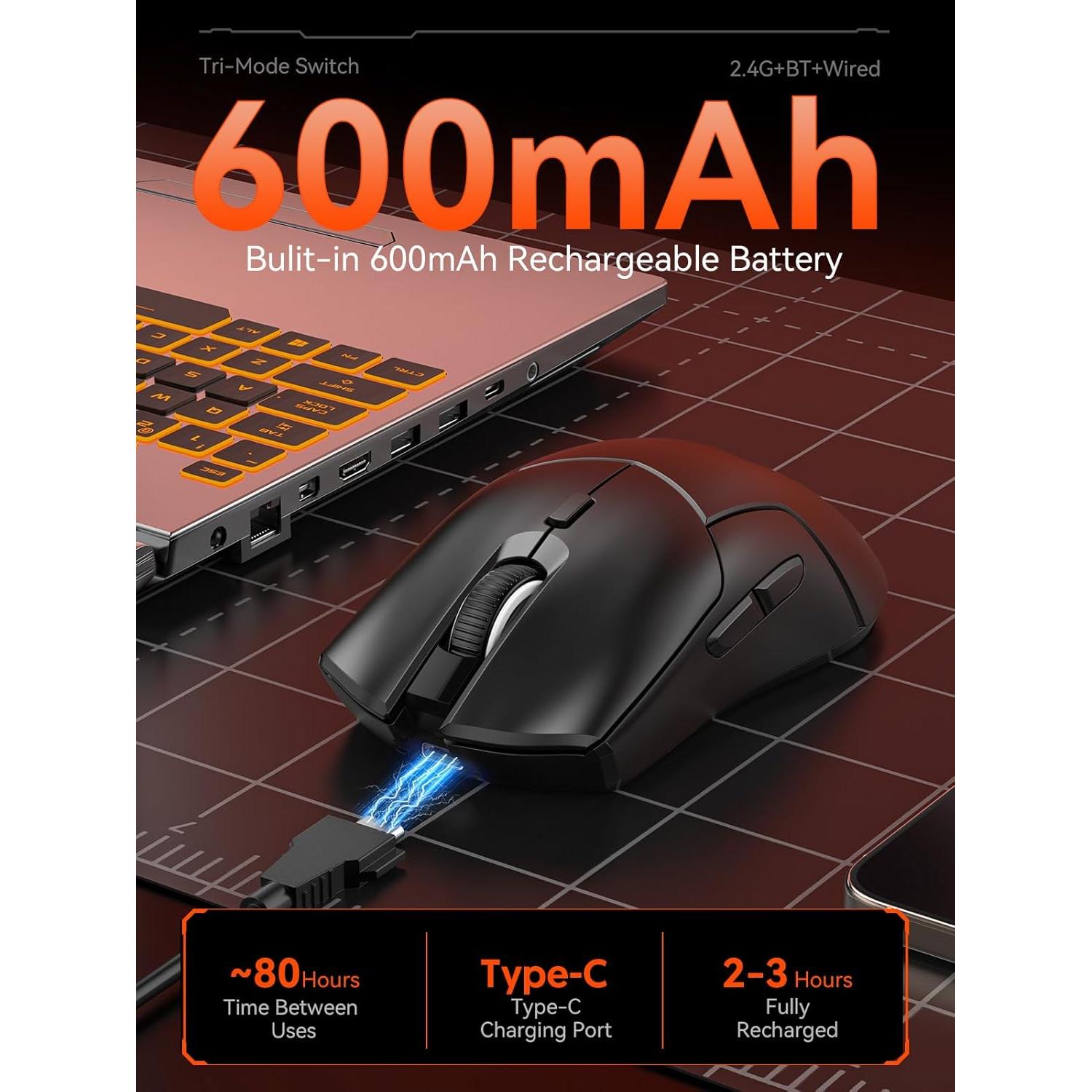 Ratón Gaming Inalámbrico FMOUSE M501, 12000 DPI, Ergonómico