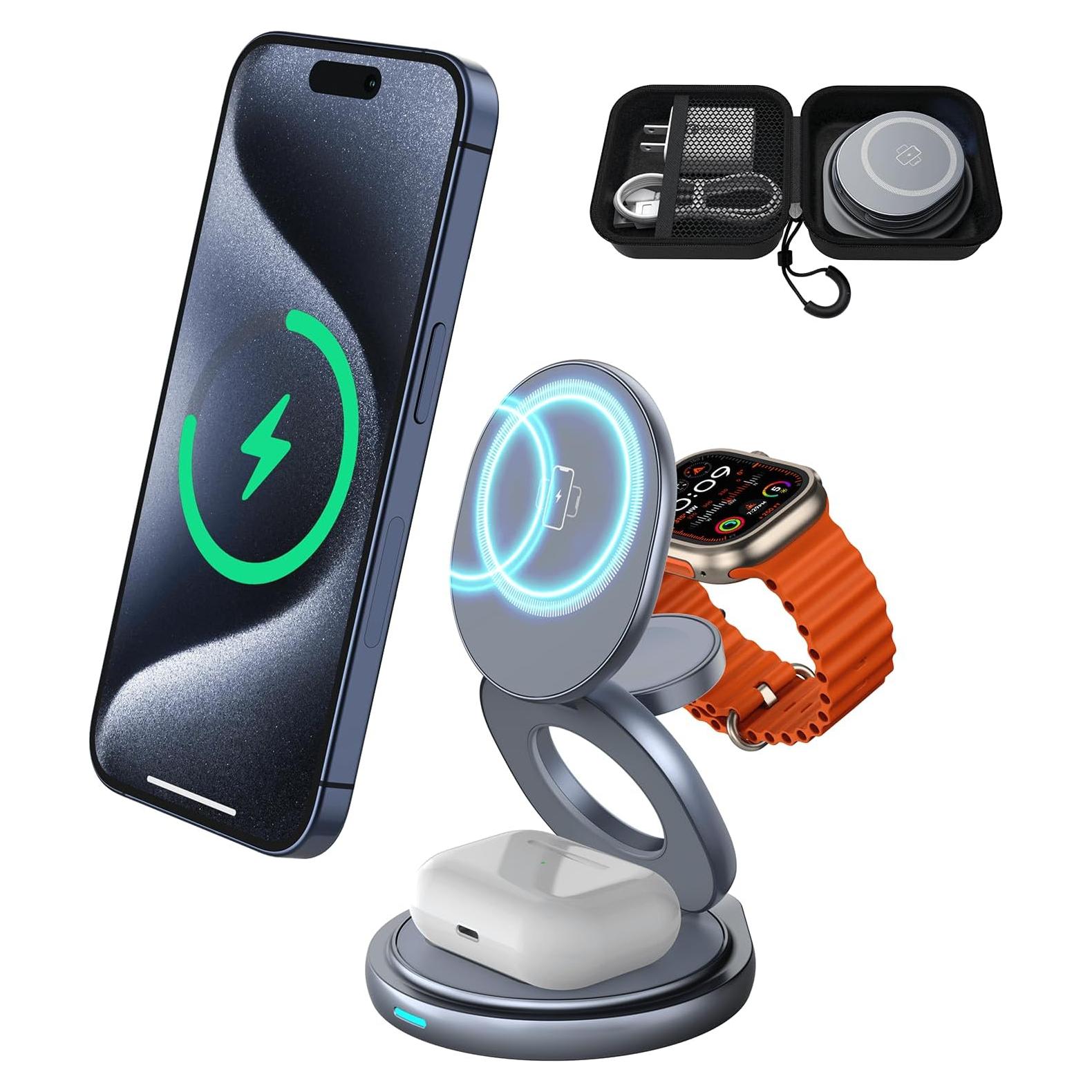 Cargador Inalámbrico 3 en 1 TechThrill para Apple - Gris