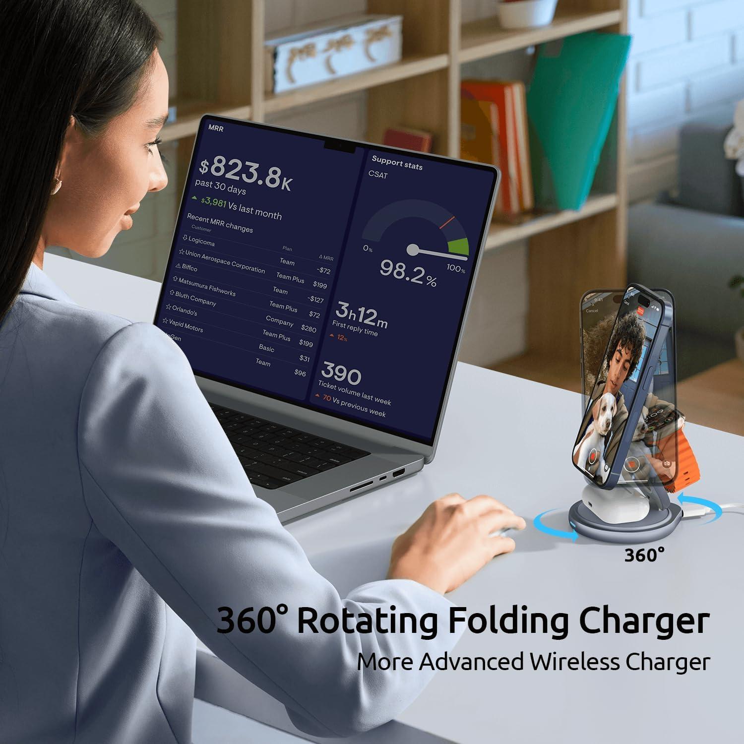 Cargador Inalámbrico 3 en 1 TechThrill para Apple - Gris