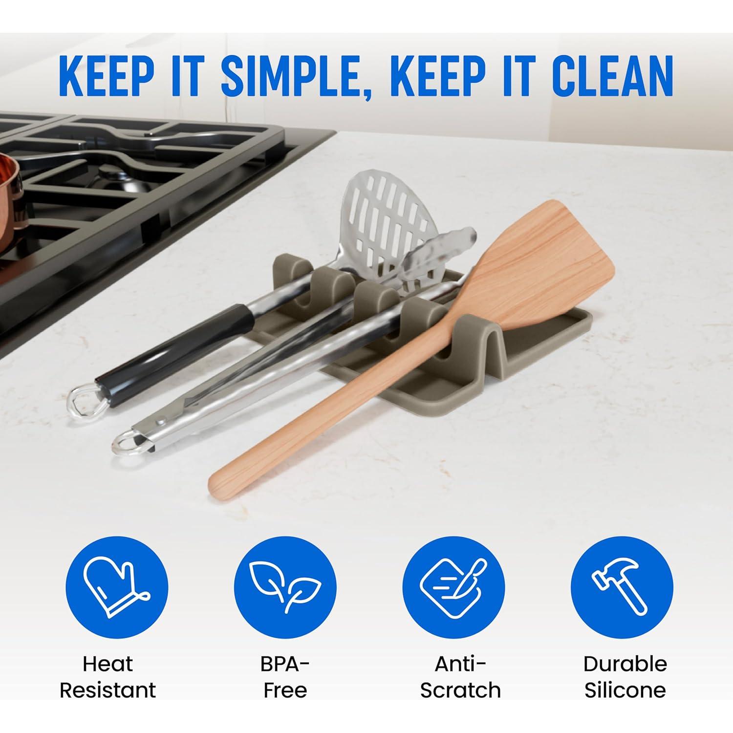 Soporte de Cuchara de Silicona Cooler Kitchen - 2 Paquetes Beige