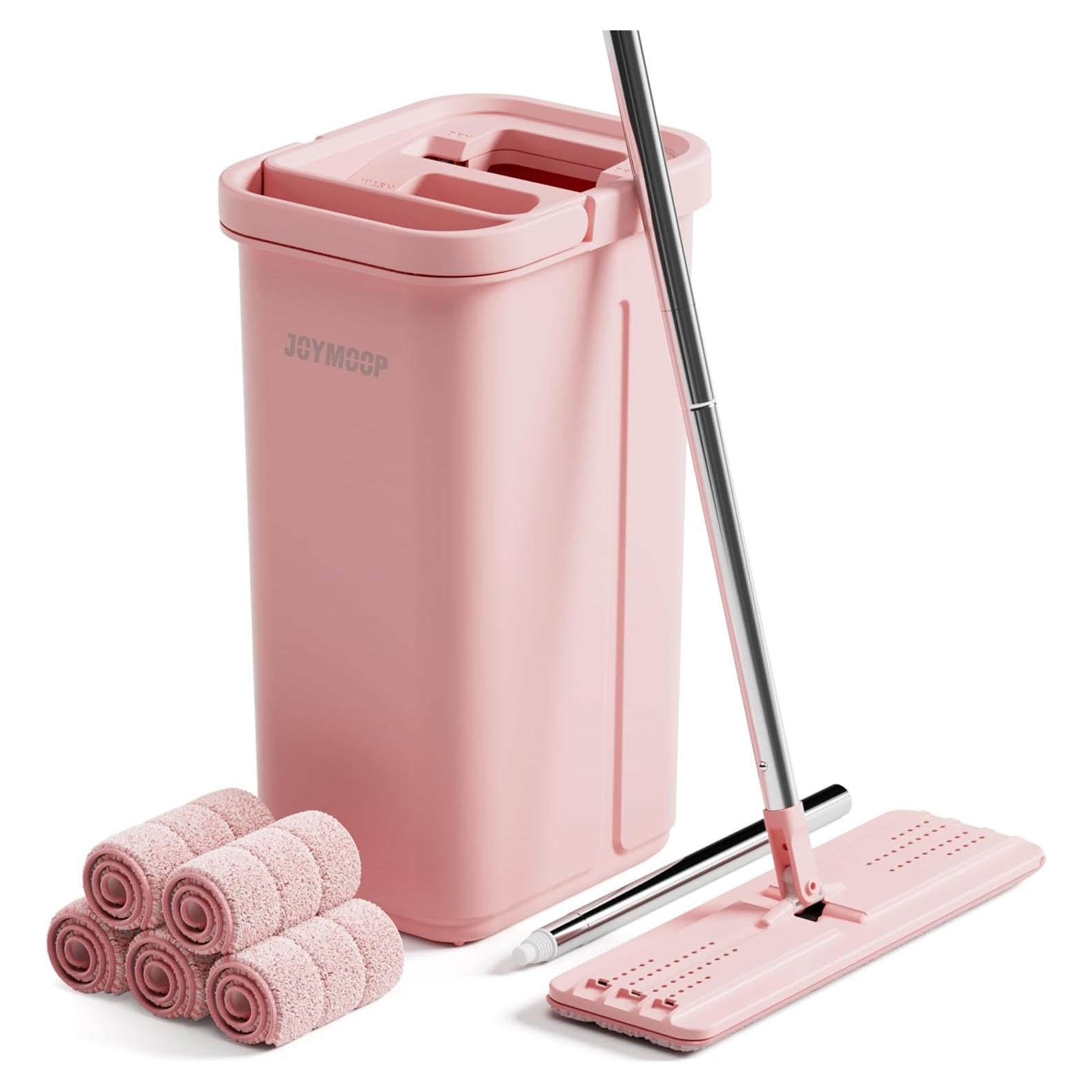 Mopa y Cubo JOYMOOP Rosa con Escurridor y 5 Paños Microfibra