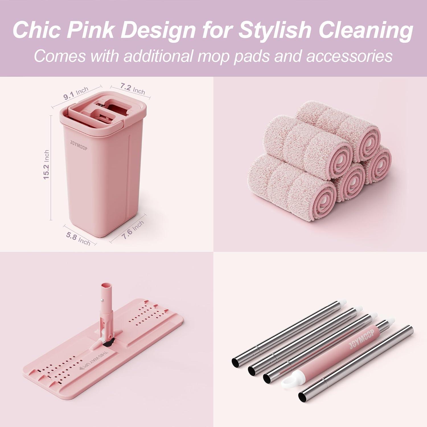 Mopa y Cubo JOYMOOP Rosa con Escurridor y 5 Paños Microfibra