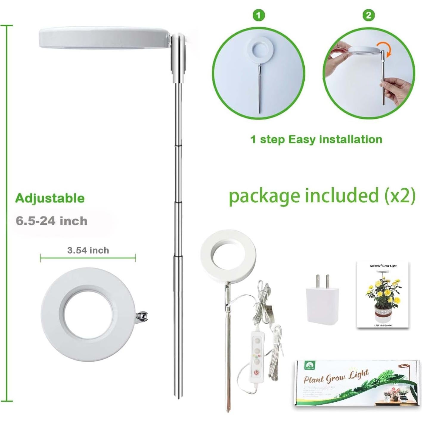 Luz de Crecimiento LED Yadoker 2 Piezas 900 Lúmenes