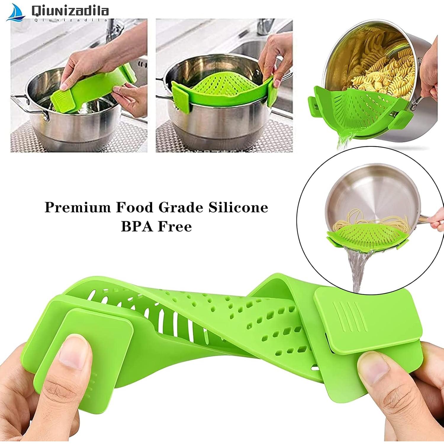 Colador de Pasta con Clip Qiunizadila Silicona 288g Negro Verde