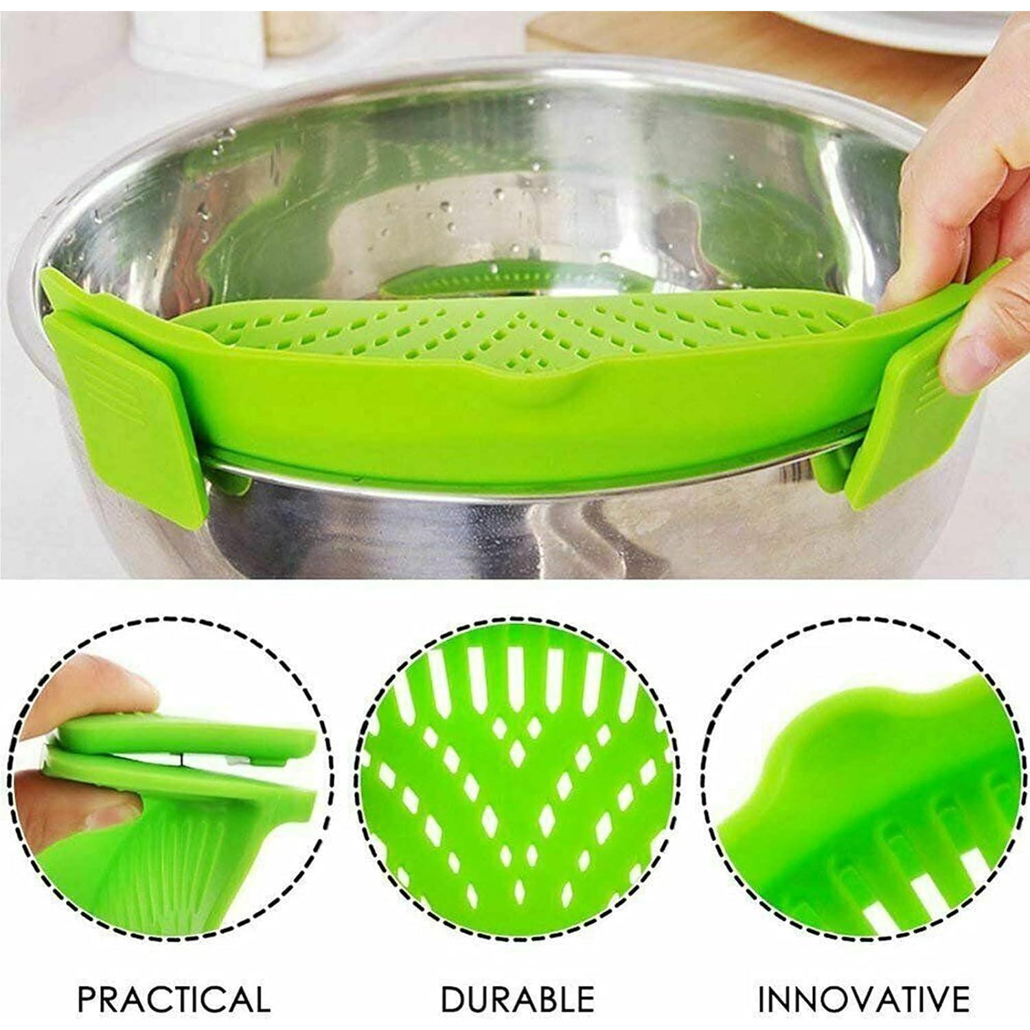 Colador de Pasta con Clip Qiunizadila Silicona 288g Negro Verde