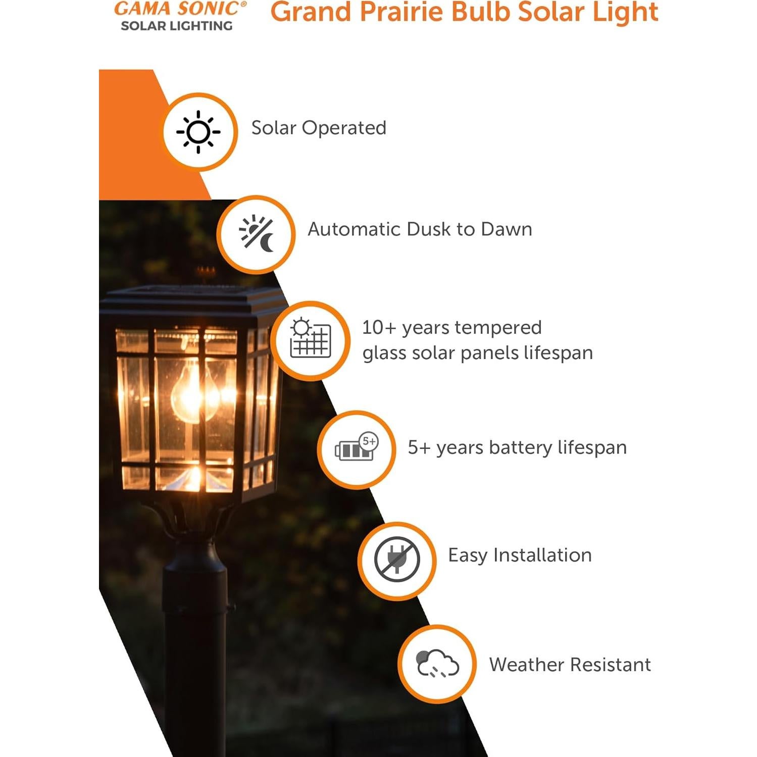 Lámpara Solar Gama Sonic Prairie 40 cm Montaje en Poste