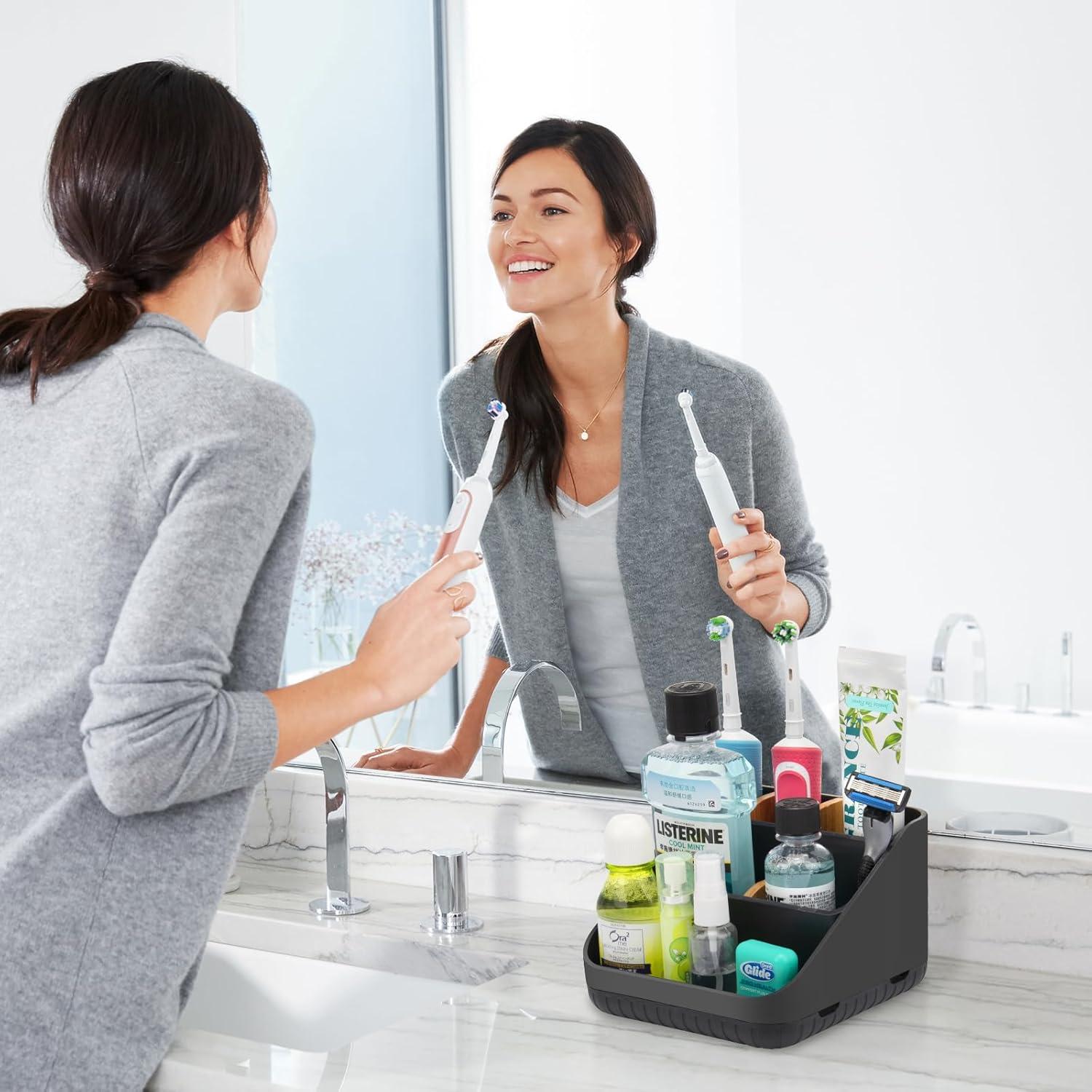 Soporte para Cepillos de Dientes Chintu Negro 6 Ranuras Organizador