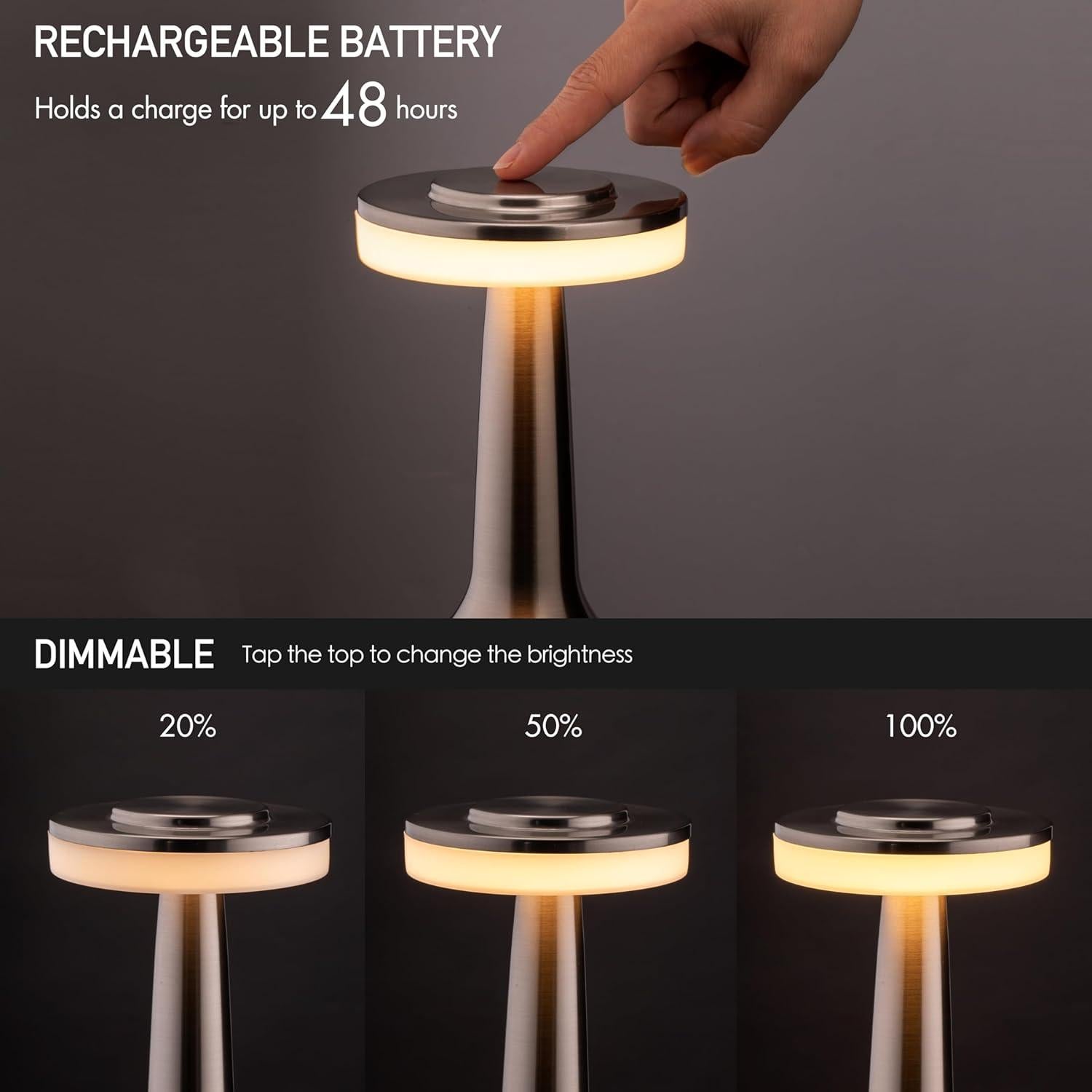 Lámpara de Mesa LED O'Bright Plata Portátil con Sensor Táctil