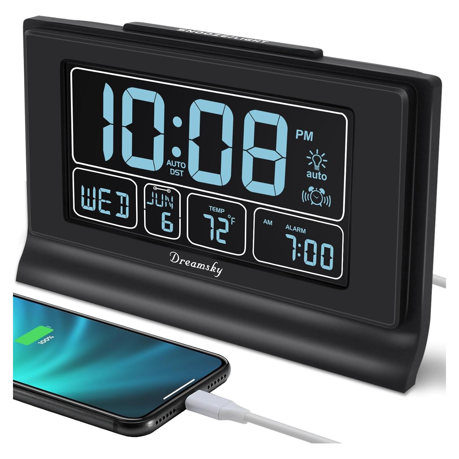 Reloj Despertador Digital DreamSky con Pantalla Grande y USB
