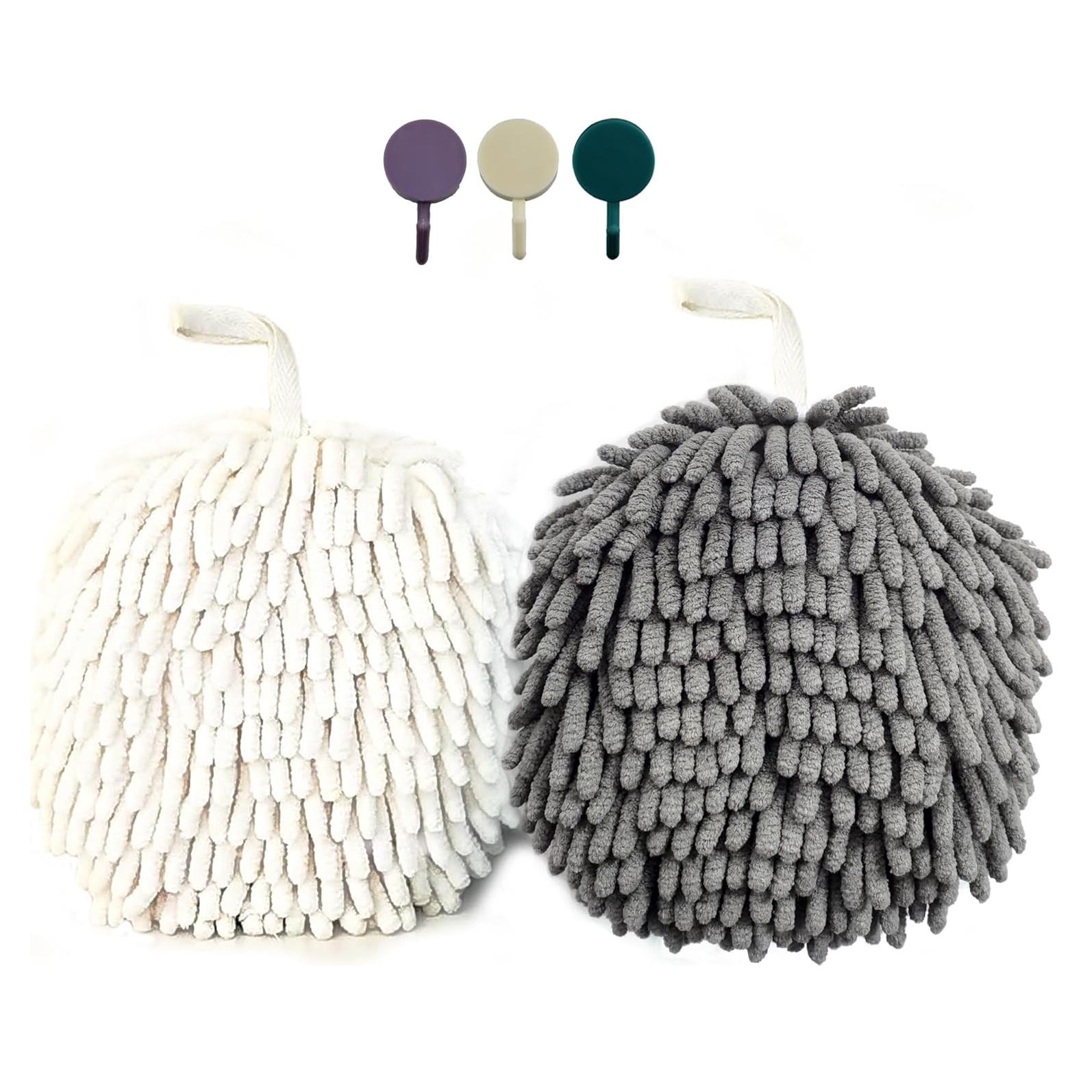 Toalla de Mano Chenille ACOCPOL 17x17 cm Gris Blanco 2 Piezas