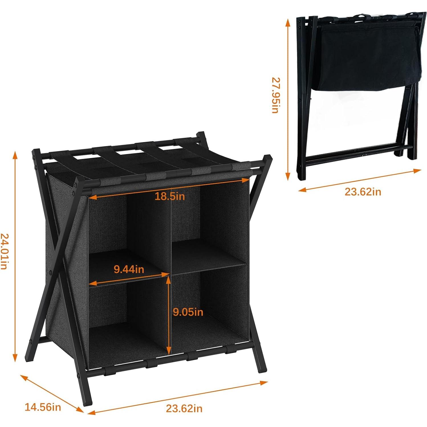 Soporte de Equipaje Plegable aboxoo Negro 54.43 kg 60x37x61.5 cm