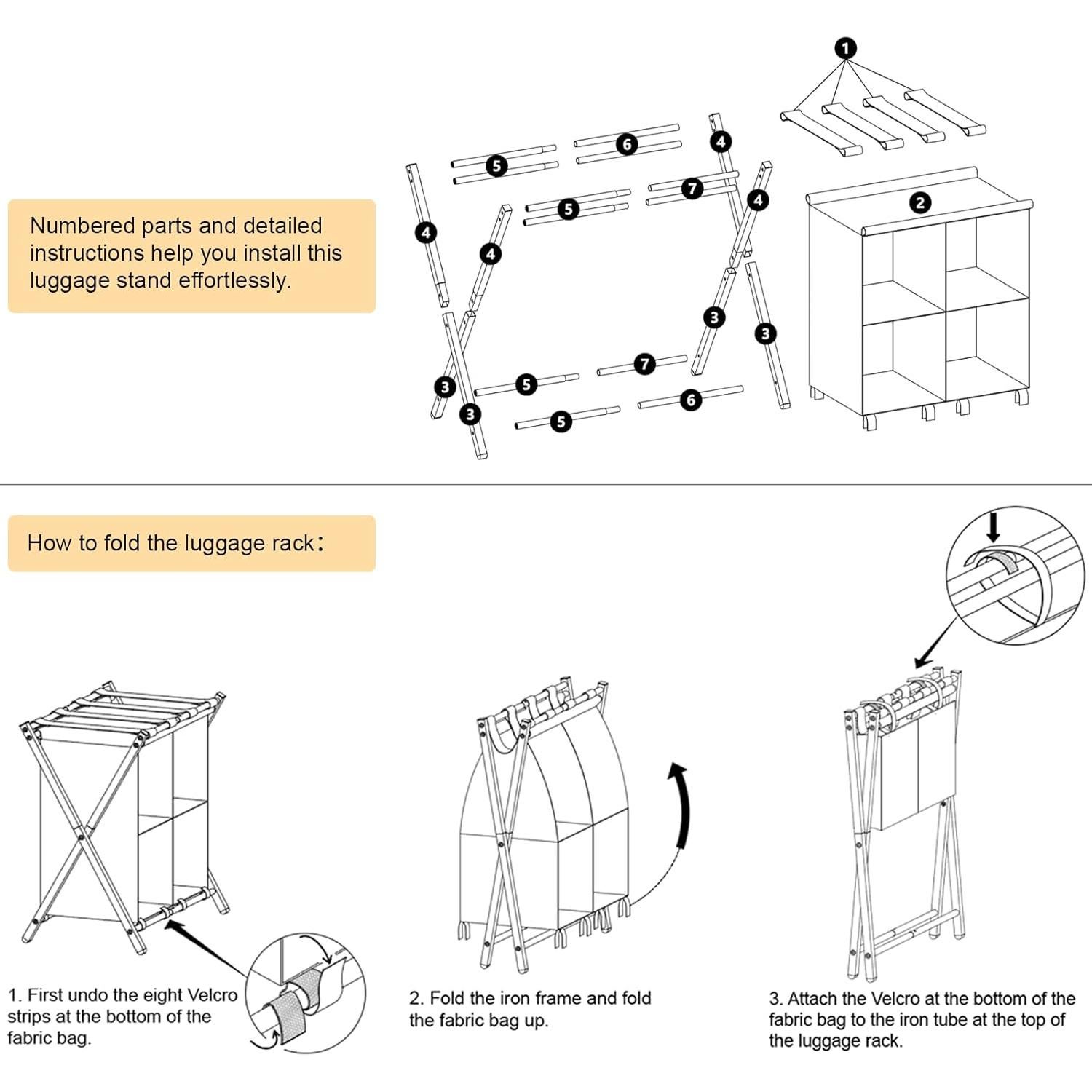 Soporte de Equipaje Plegable aboxoo Negro 54.43 kg 60x37x61.5 cm