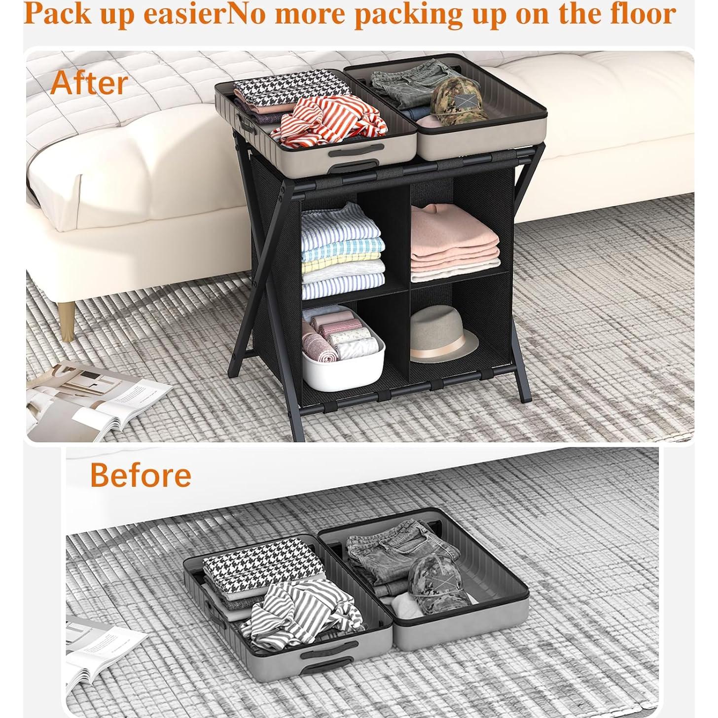 Soporte de Equipaje Plegable aboxoo Negro 54.43 kg 60x37x61.5 cm