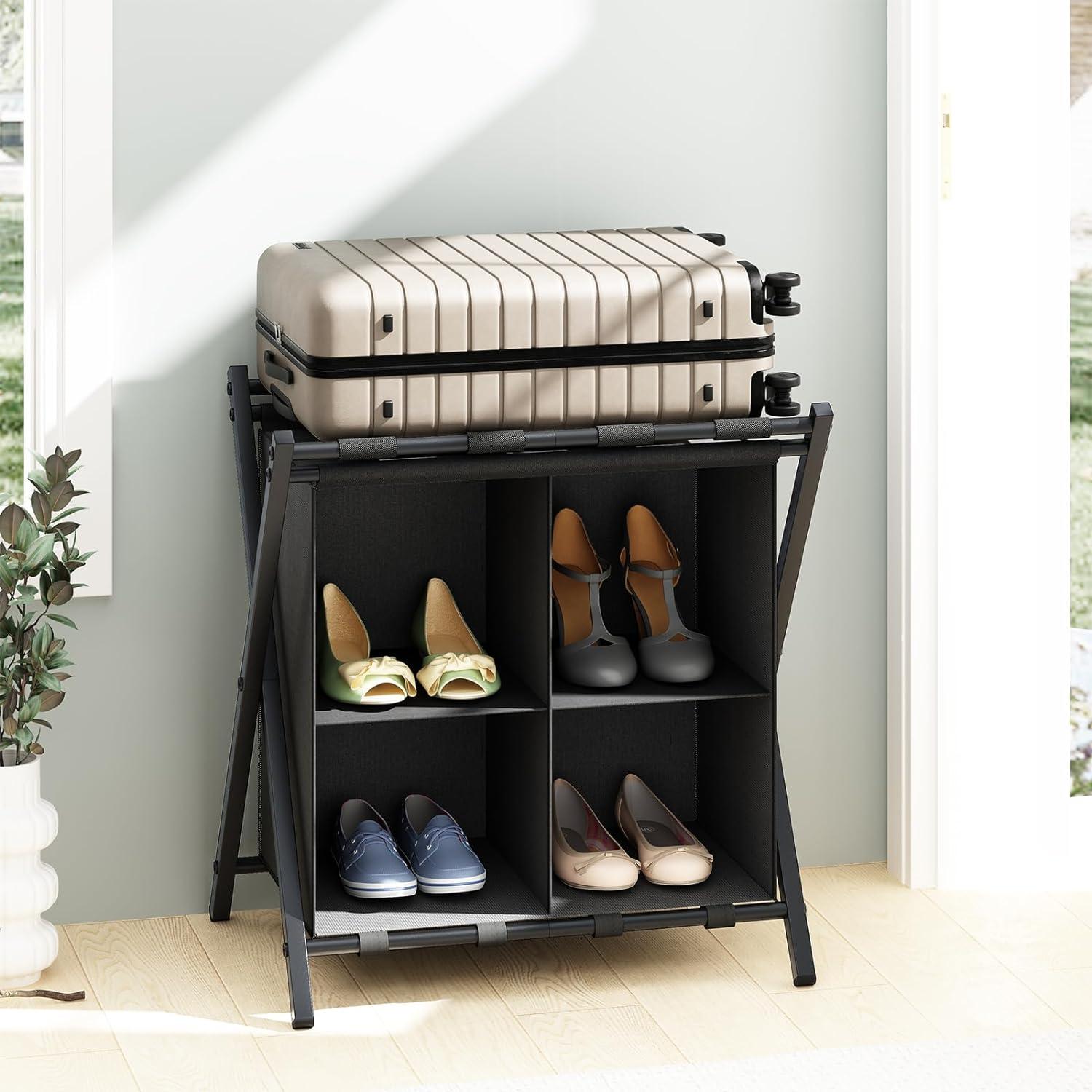 Soporte de Equipaje Plegable aboxoo Negro 54.43 kg 60x37x61.5 cm