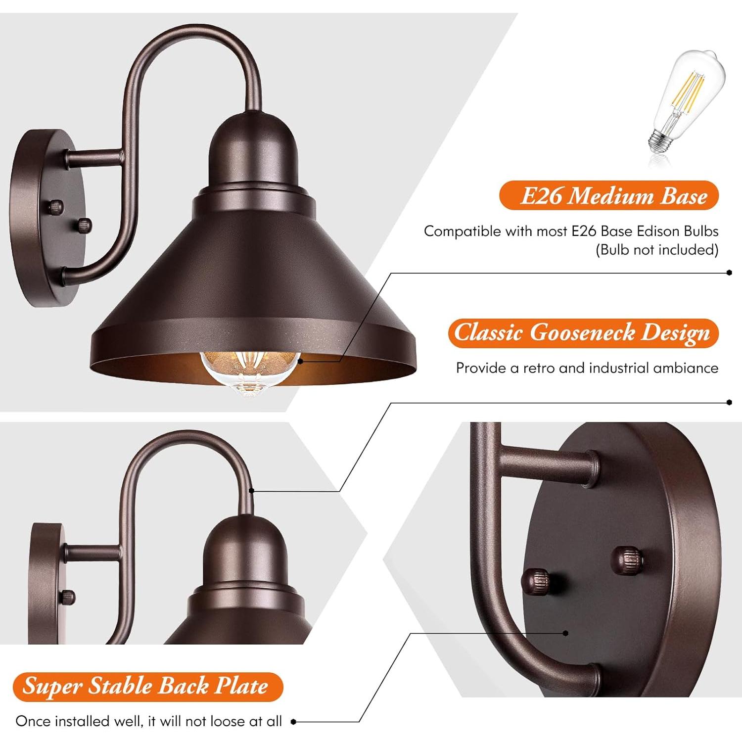 Luces de Porche Brightever 2 Piezas Marrón Impermeables E26