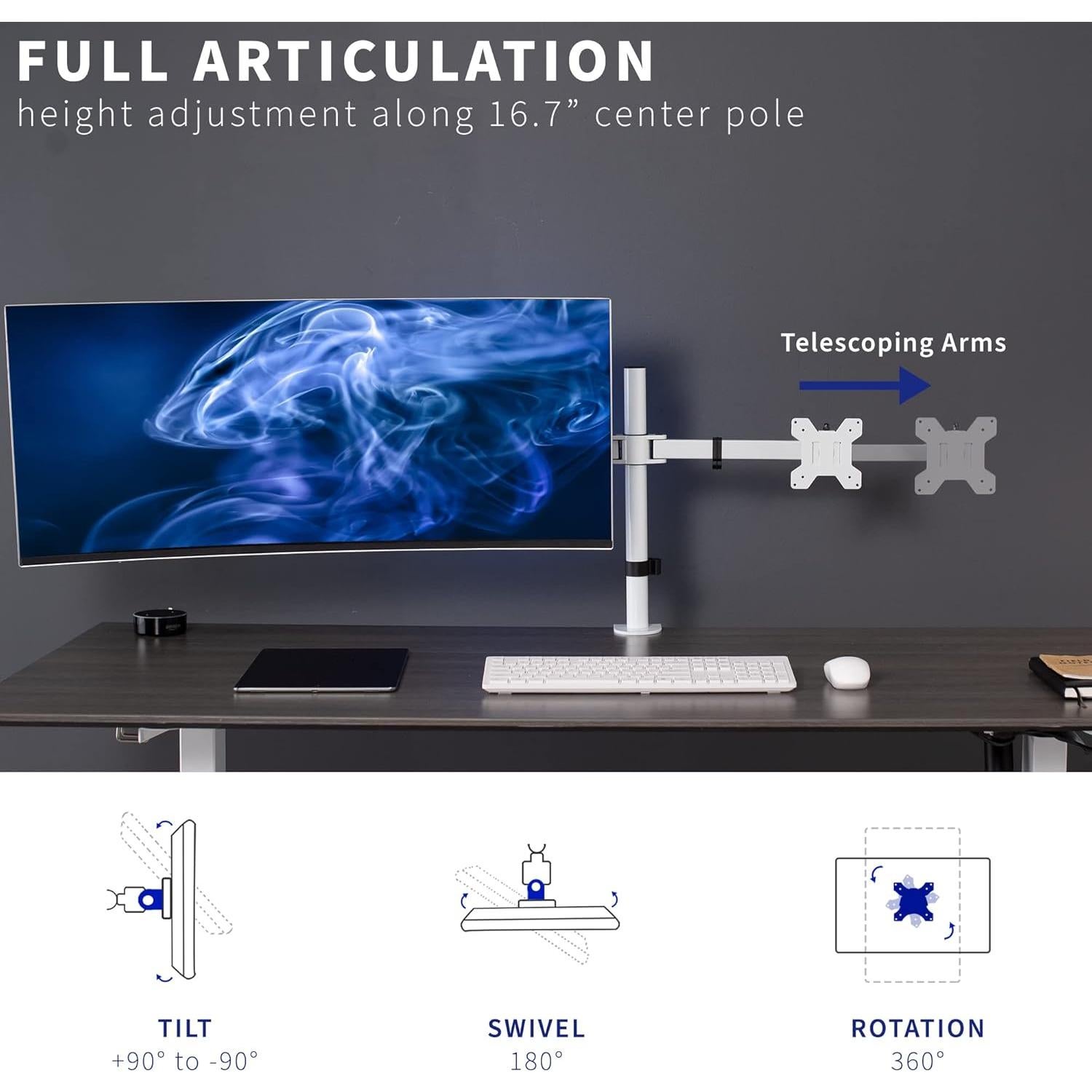 Soporte Doble para Monitor VIVO STAND-TS38CW Ajustable Blanco
