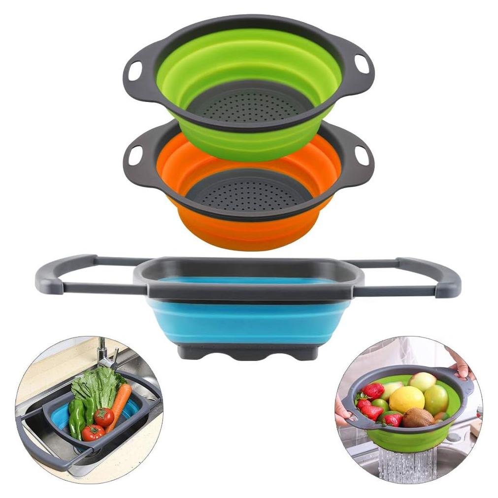 Juego de coladores colapsables QiMH 3 piezas 4 y 6 litros