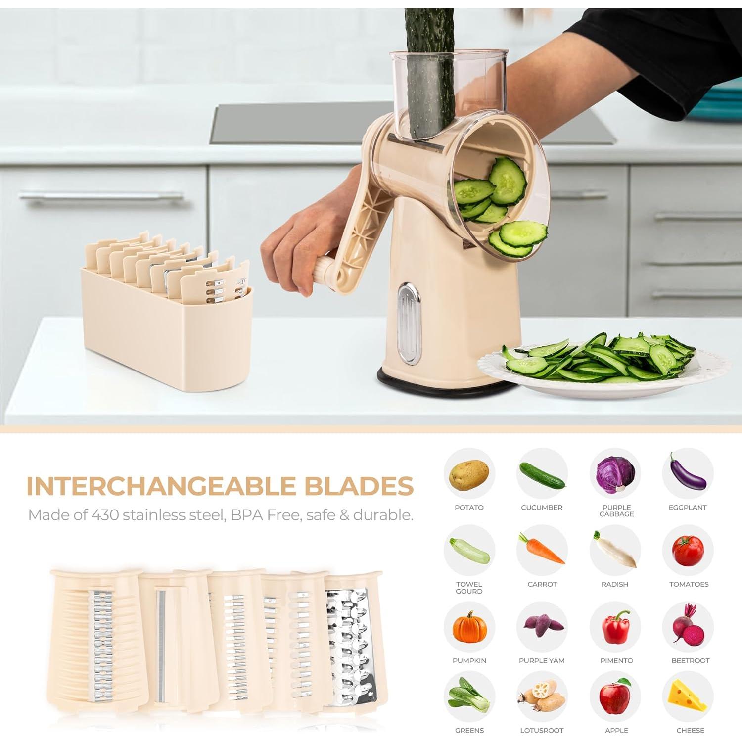 Rallador de Queso Rotary SUSTEAS con 5 Cuchillas y Base de Succión