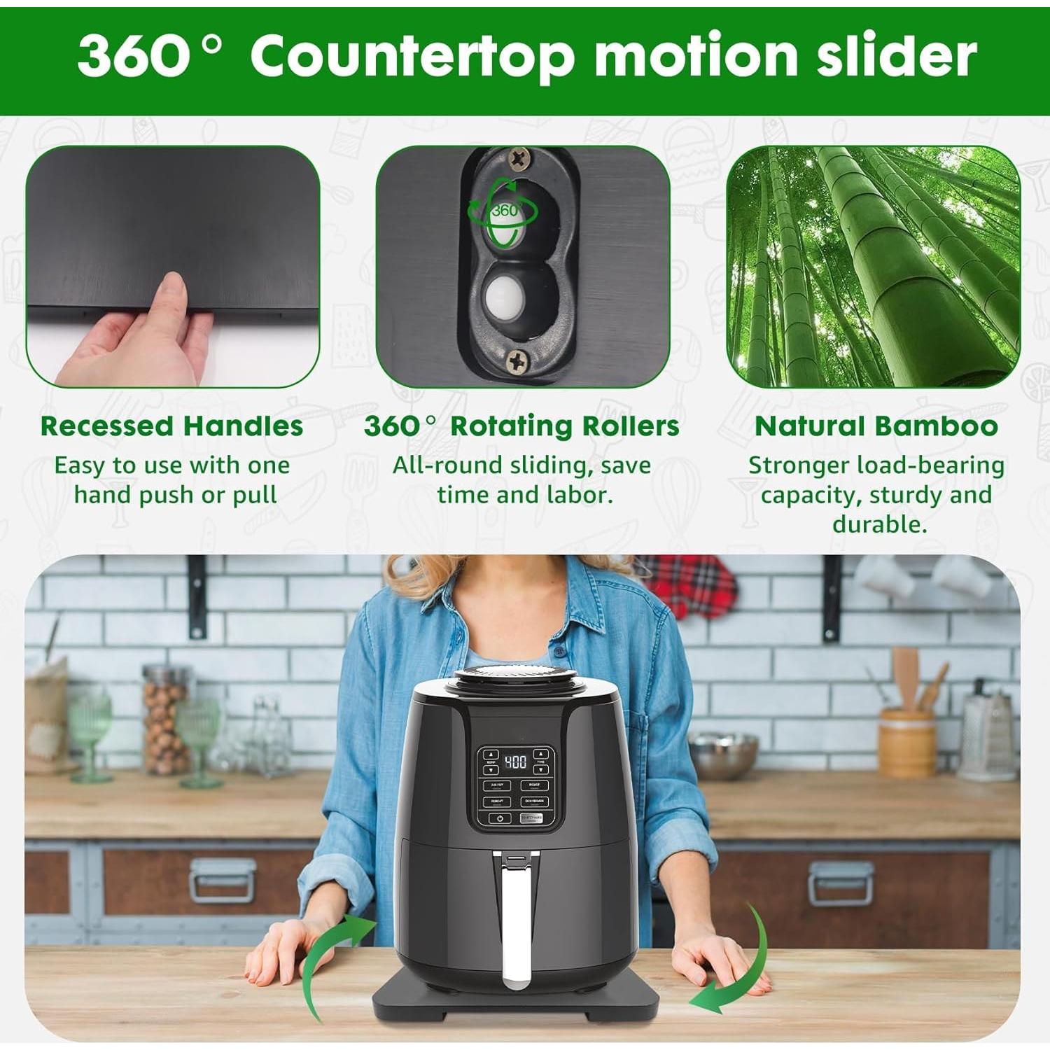 Bandeja Rodante 360° de Bambú Taladad para Cafetera Negra