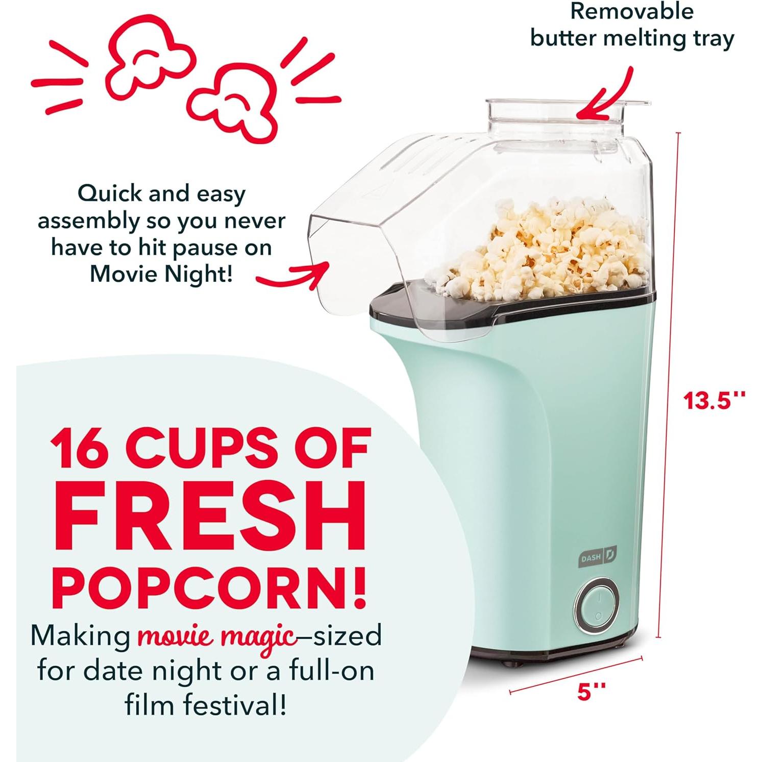 Máquina de Palomitas DASH de Aire Caliente 16 Tazas Aqua