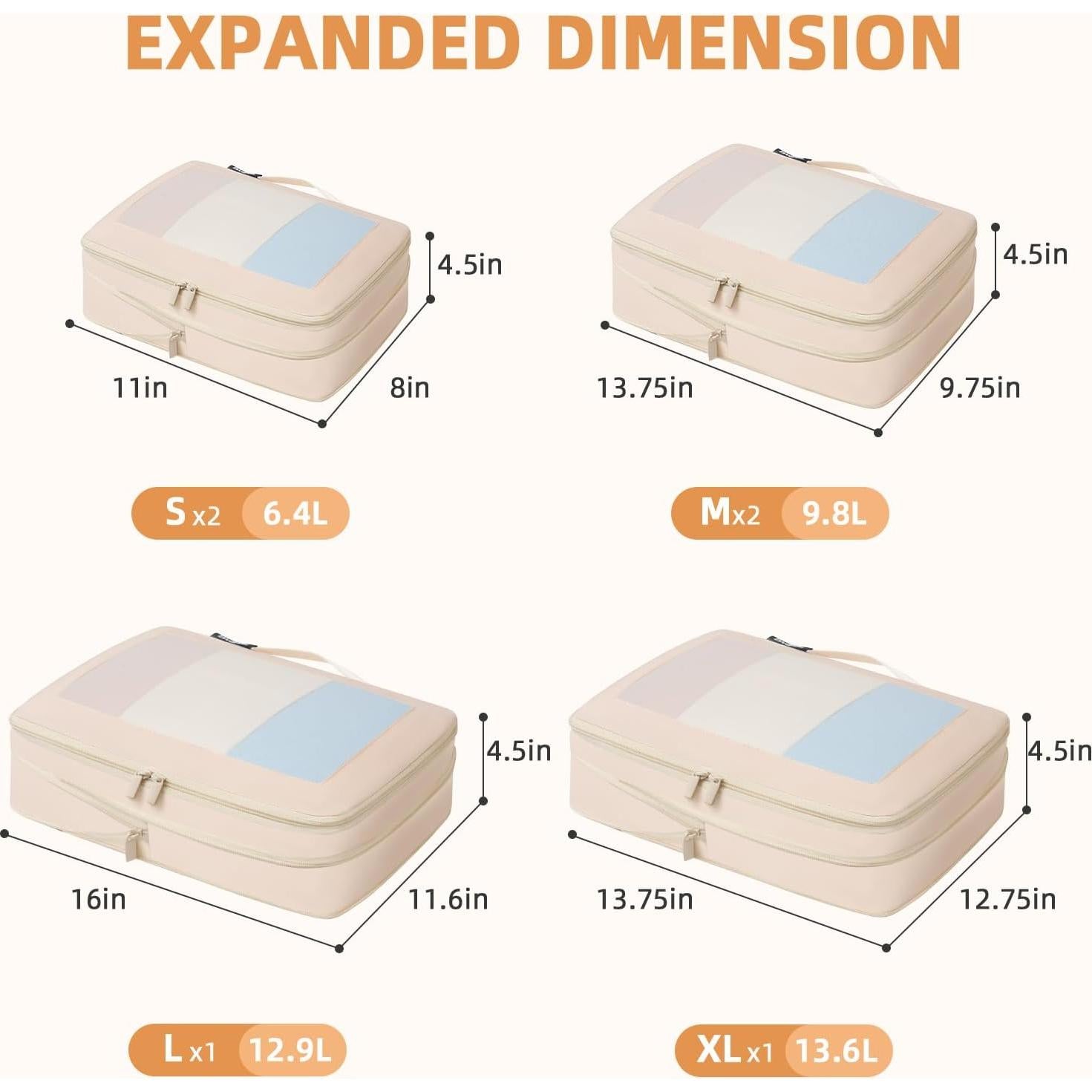 Cubos de Compresión para Viaje BAGAIL 6 Set Beige Cuadrado
