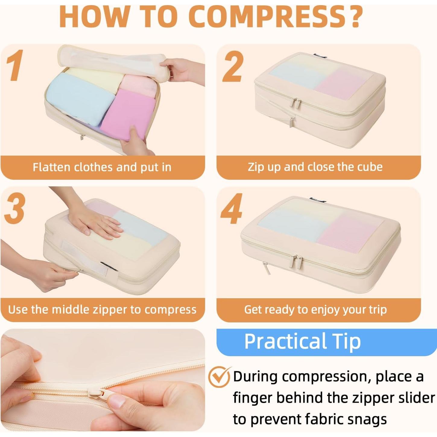 Cubos de Compresión para Viaje BAGAIL 6 Set Beige Cuadrado