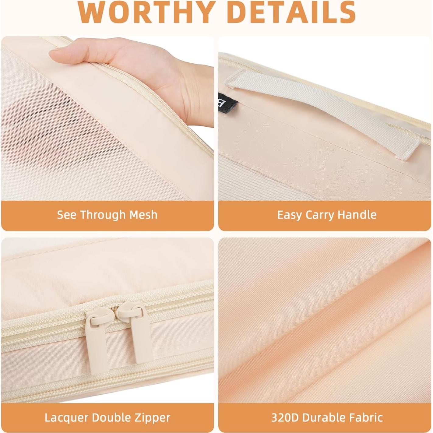 Cubos de Compresión para Viaje BAGAIL 6 Set Beige Cuadrado