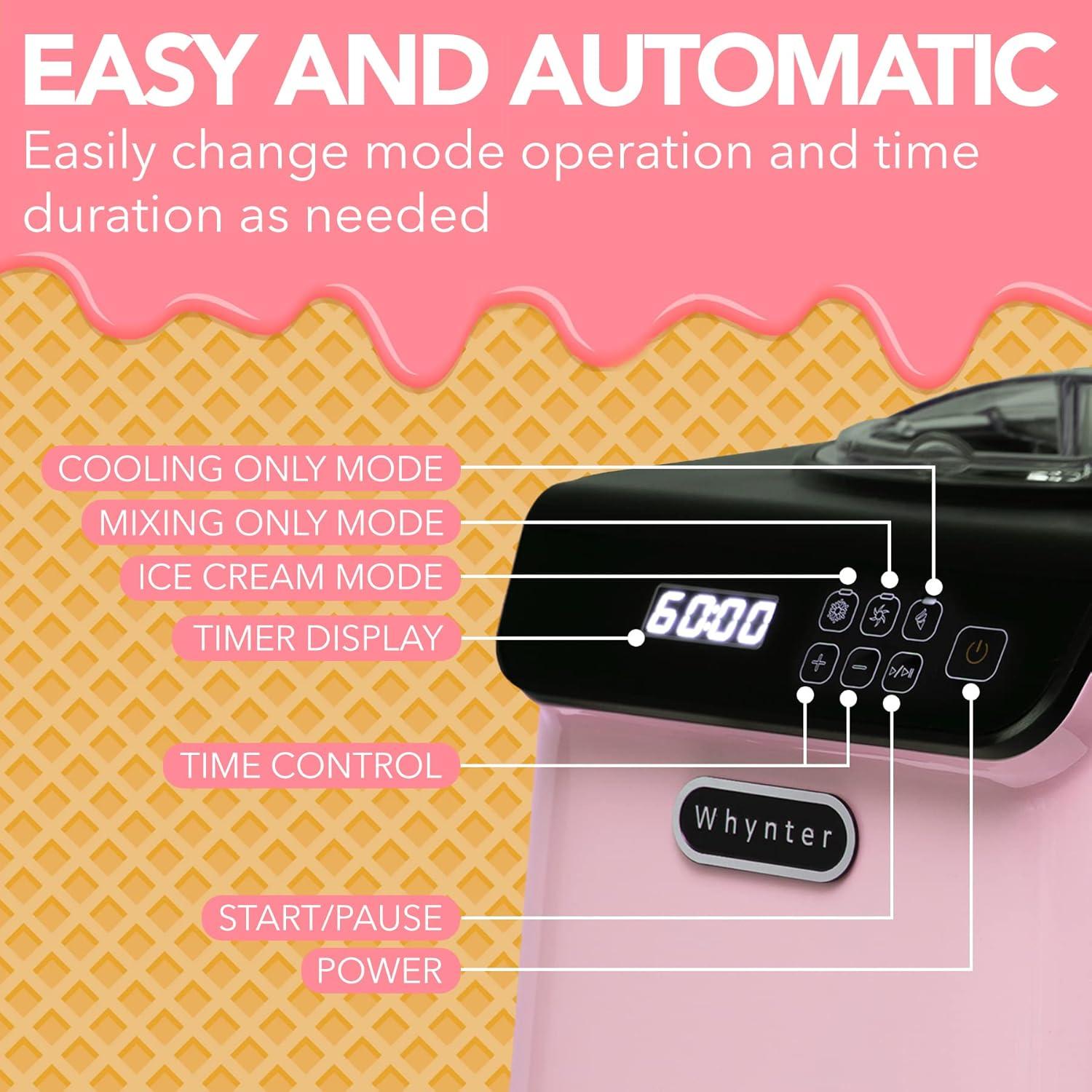 Máquina de Helados Automática Whynter ICM-128BPS 1.21L Negro/Rosa