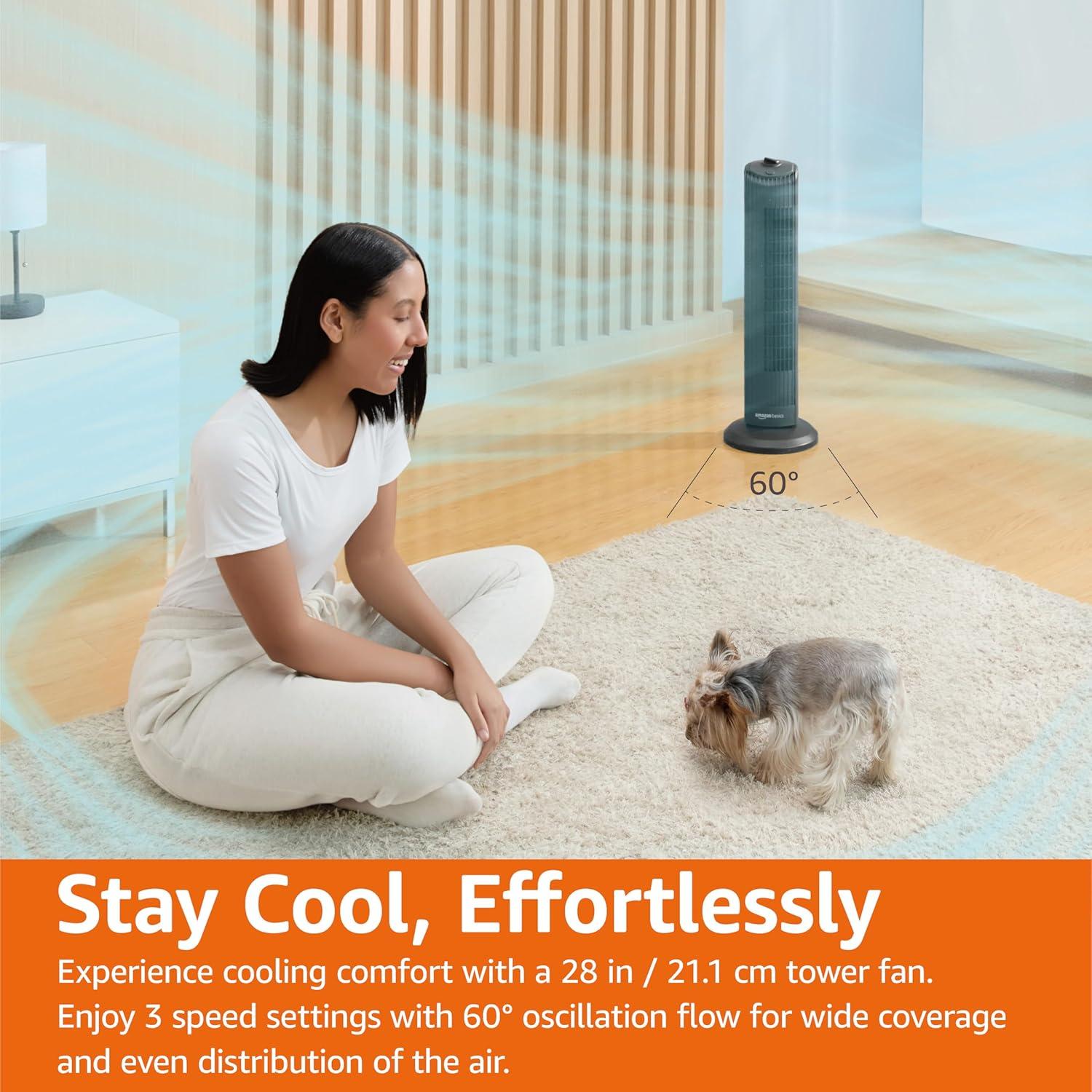 Ventilador de Torre Oscilante Amazon Basics 71.12 cm 35W Negro