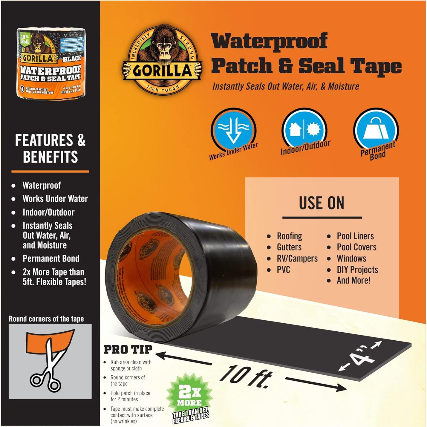 Cinta Impermeable Gorilla Patch & Seal 10.16 cm x 3 m - Multiusos