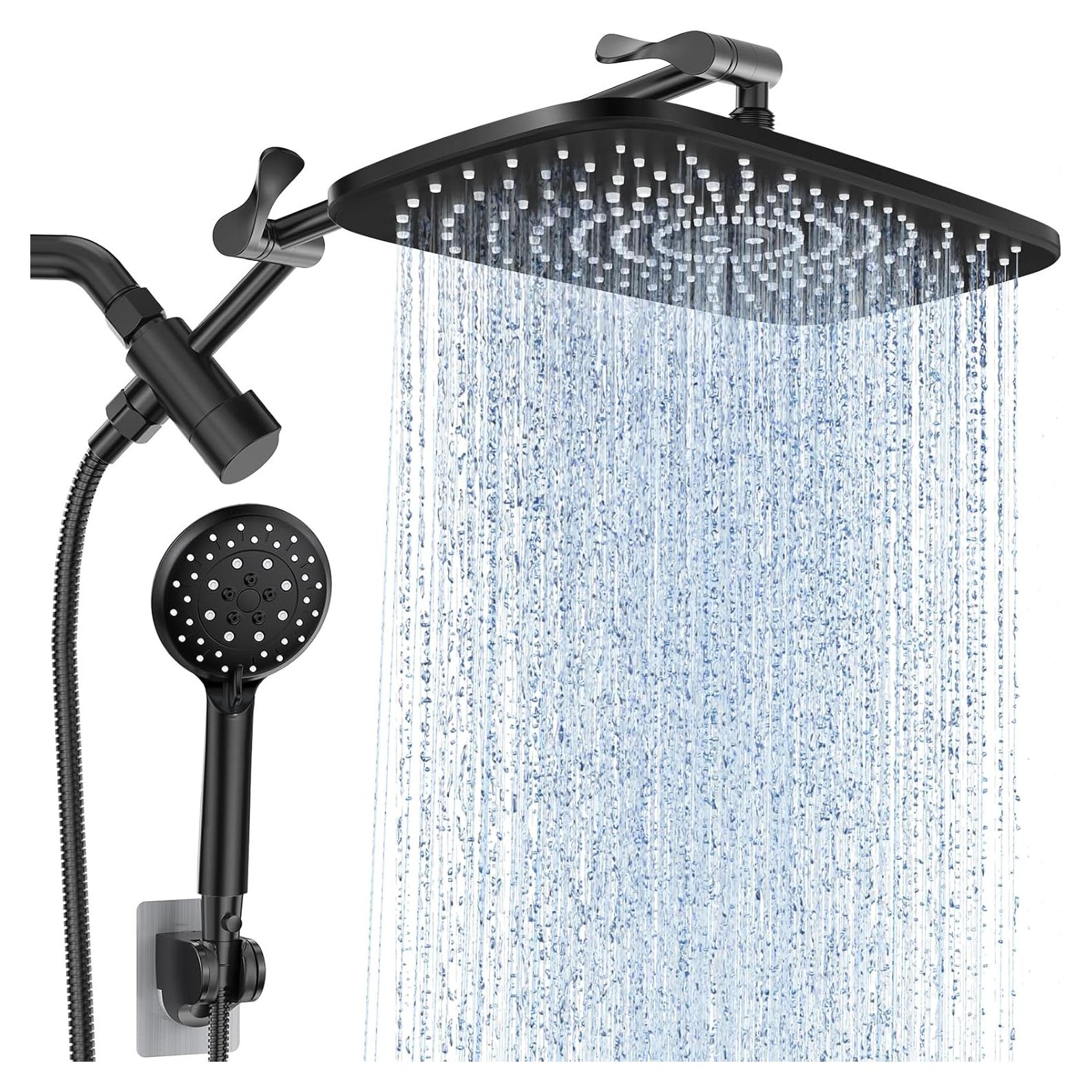 Cabezal de Ducha Veken 30 cm Negro Mate con Spray de Mano