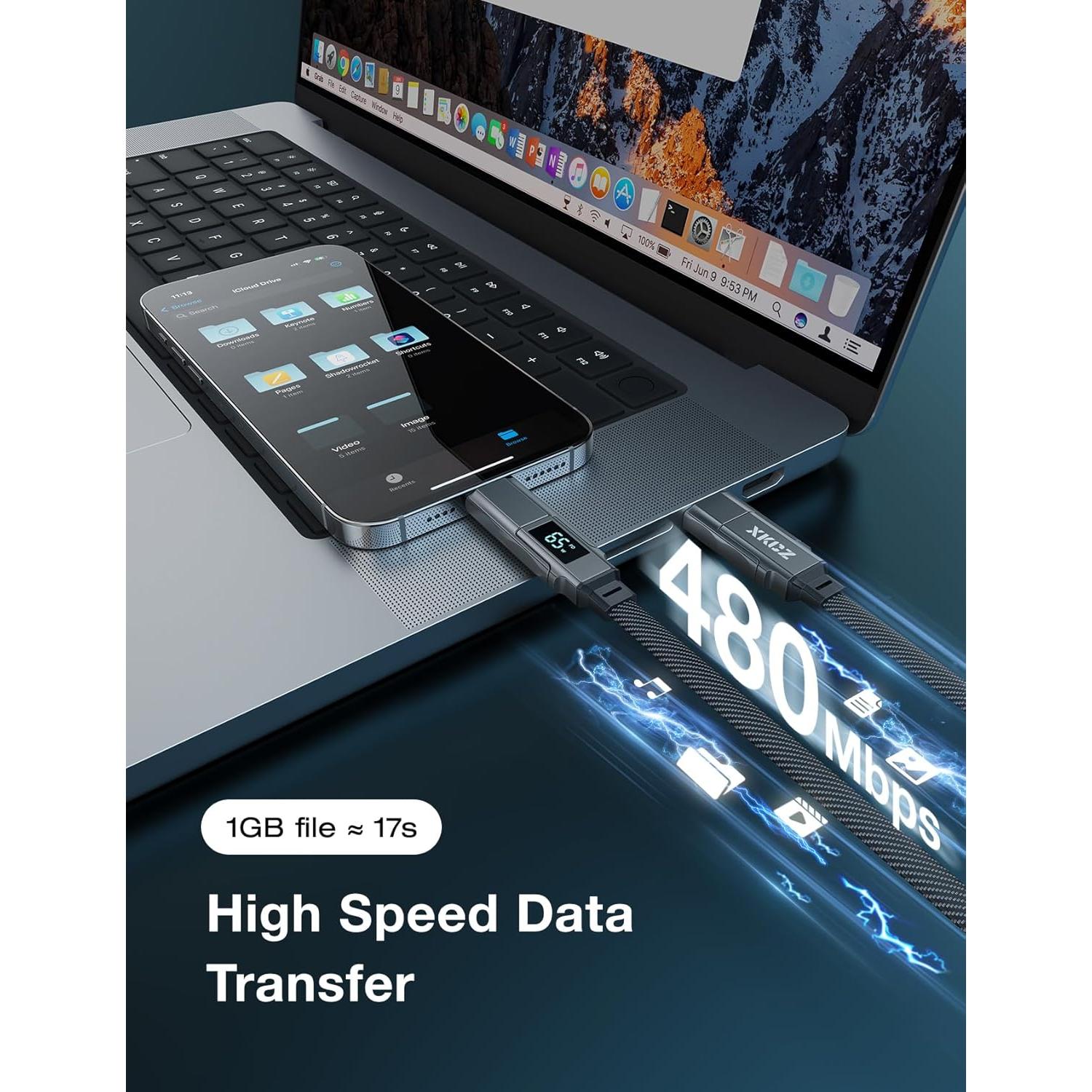 Cable USB C 4 en 1 XKCZ 0.91m Carga Rápida 65W Pantalla