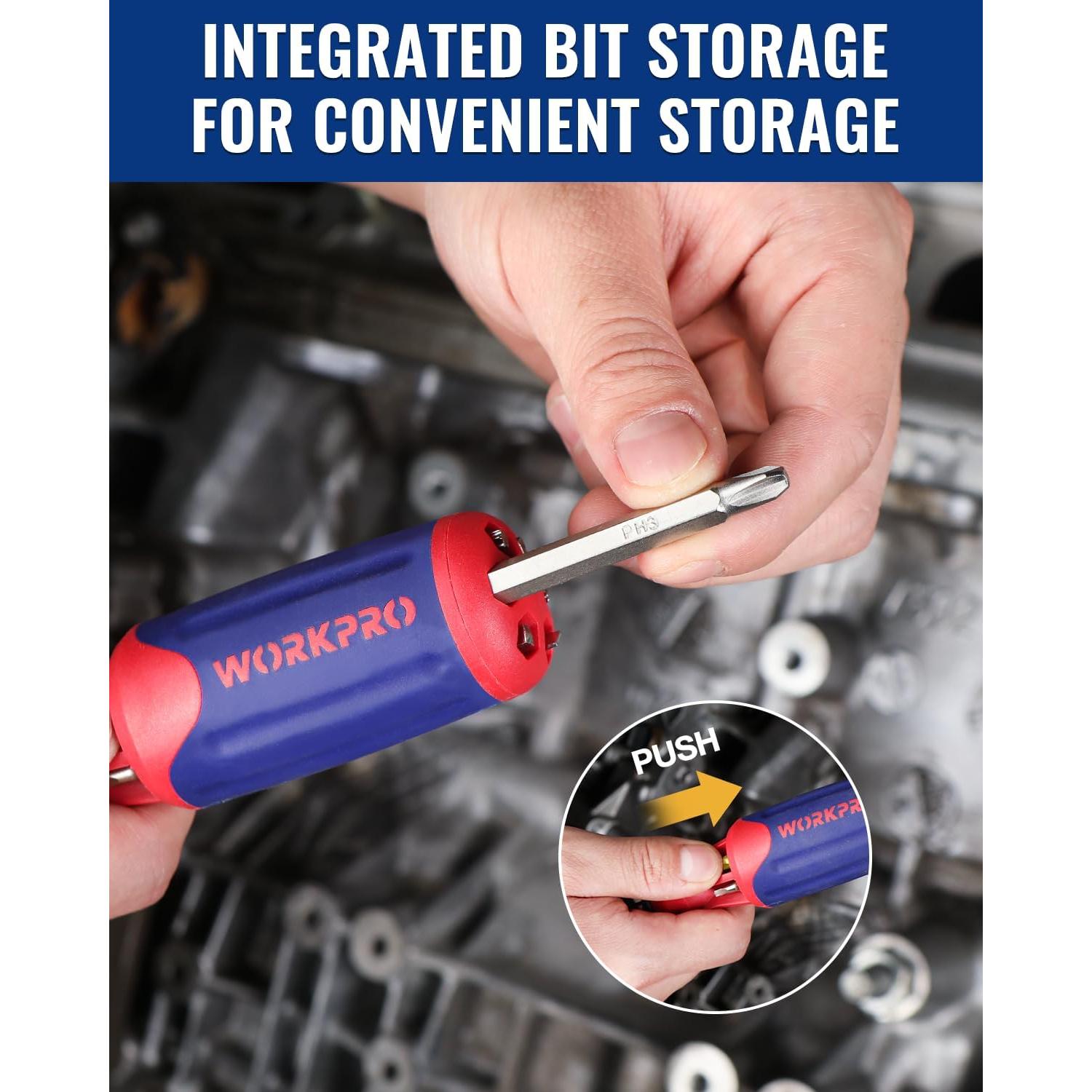 Destornillador Ratchet 12-en-1 WORKPRO con Puntas Doble Cara