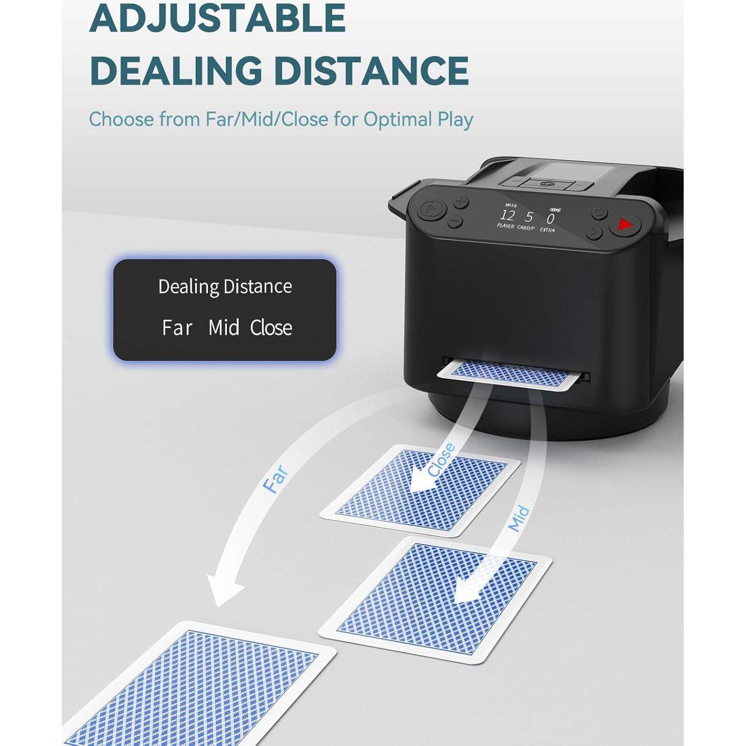 Automatic Card Shuffler and Dealer - 1-2 Decks Support 12 Players, 4 Drawing Remotes, Built-in Gameplays, 360°/180° Deal, for Poker, UNO, Phase 10, Skip-Bo, Rummy (Black)