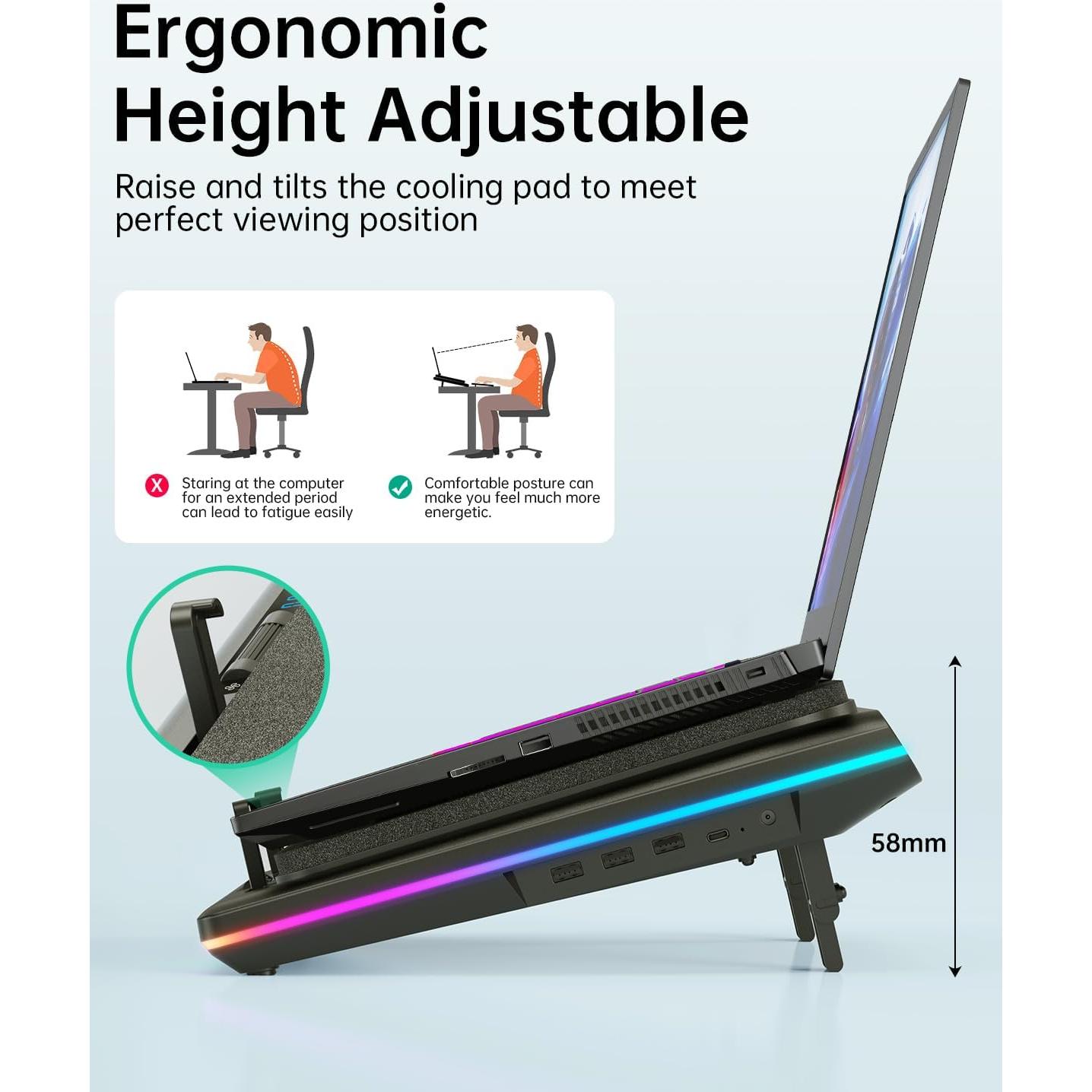 Enfriador de Laptop llano V12 RGB 15.6-21" Ajustable