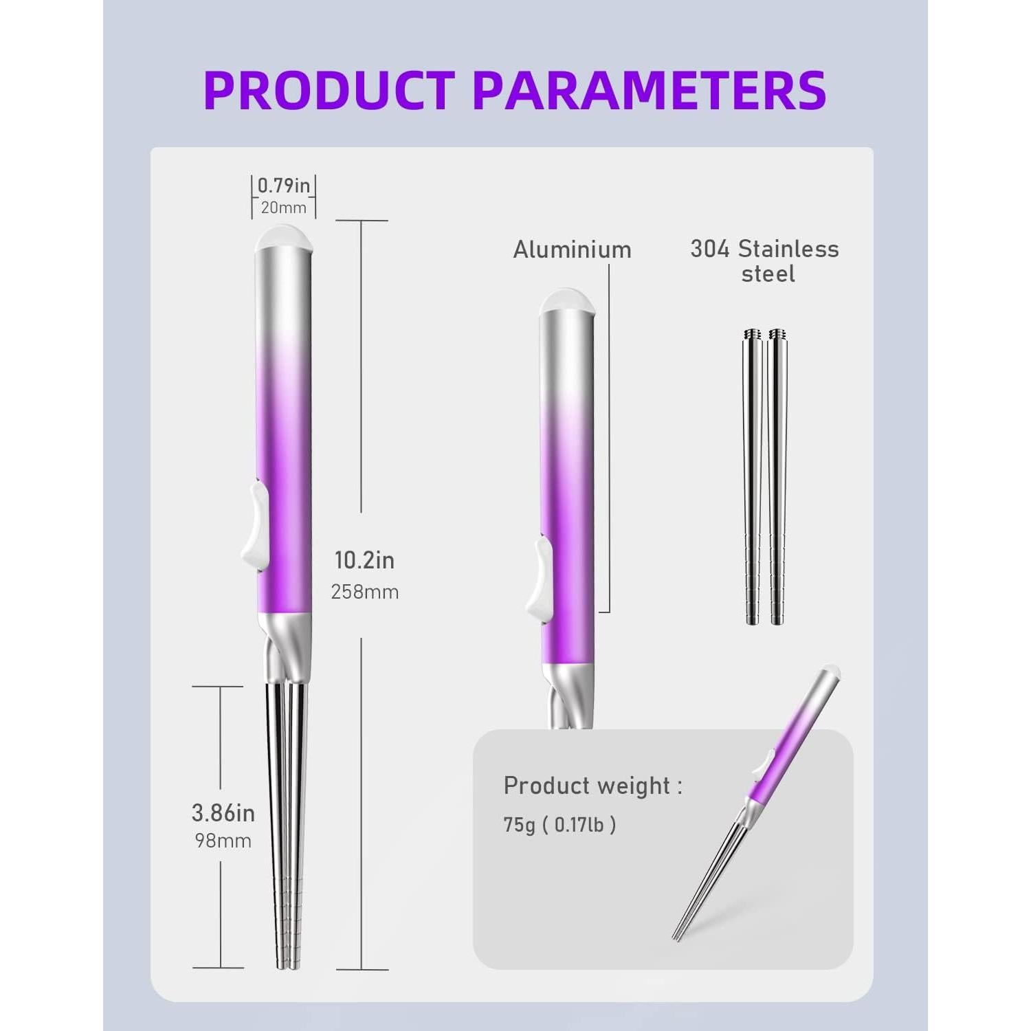 Juego de Palillos de Metal IROJEEF 258 mm Púrpura