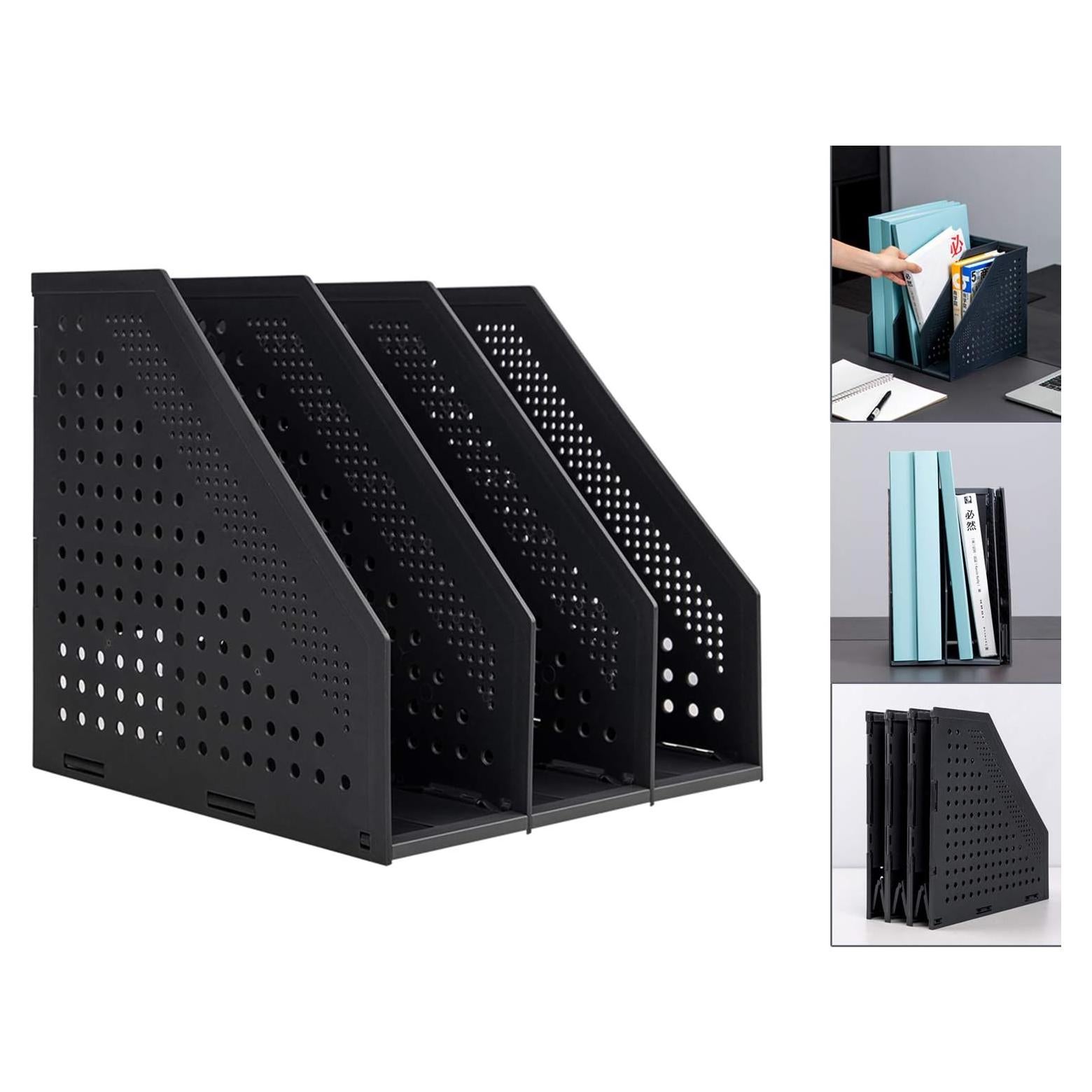 Soporte de Revistas Plegable Leven 3 Compartimentos Gris Oscuro