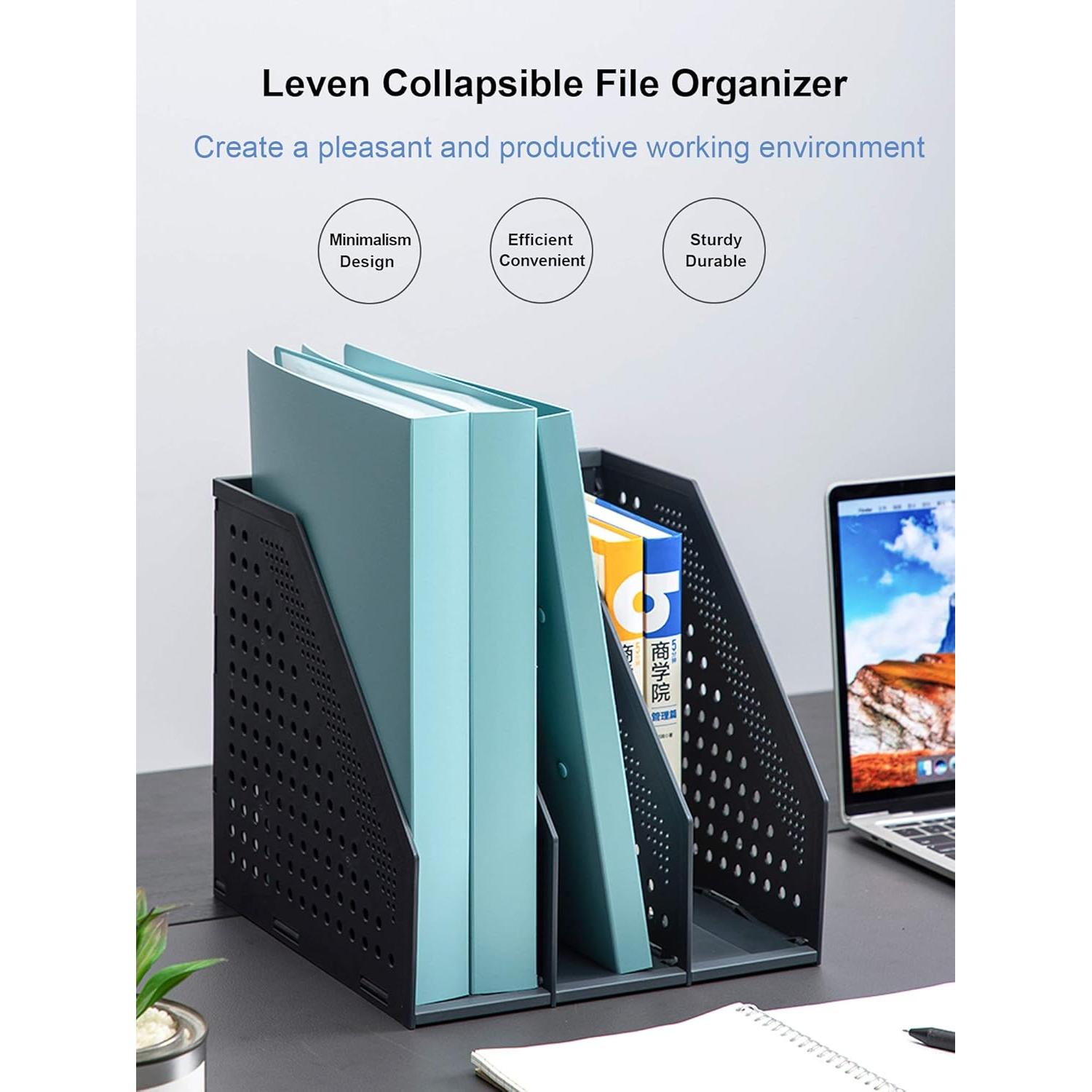 Soporte de Revistas Plegable Leven 3 Compartimentos Gris Oscuro