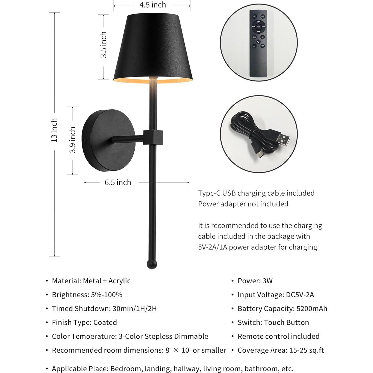 Apliques de Pared LED Recargables KDG 2 Piezas 5200mAh