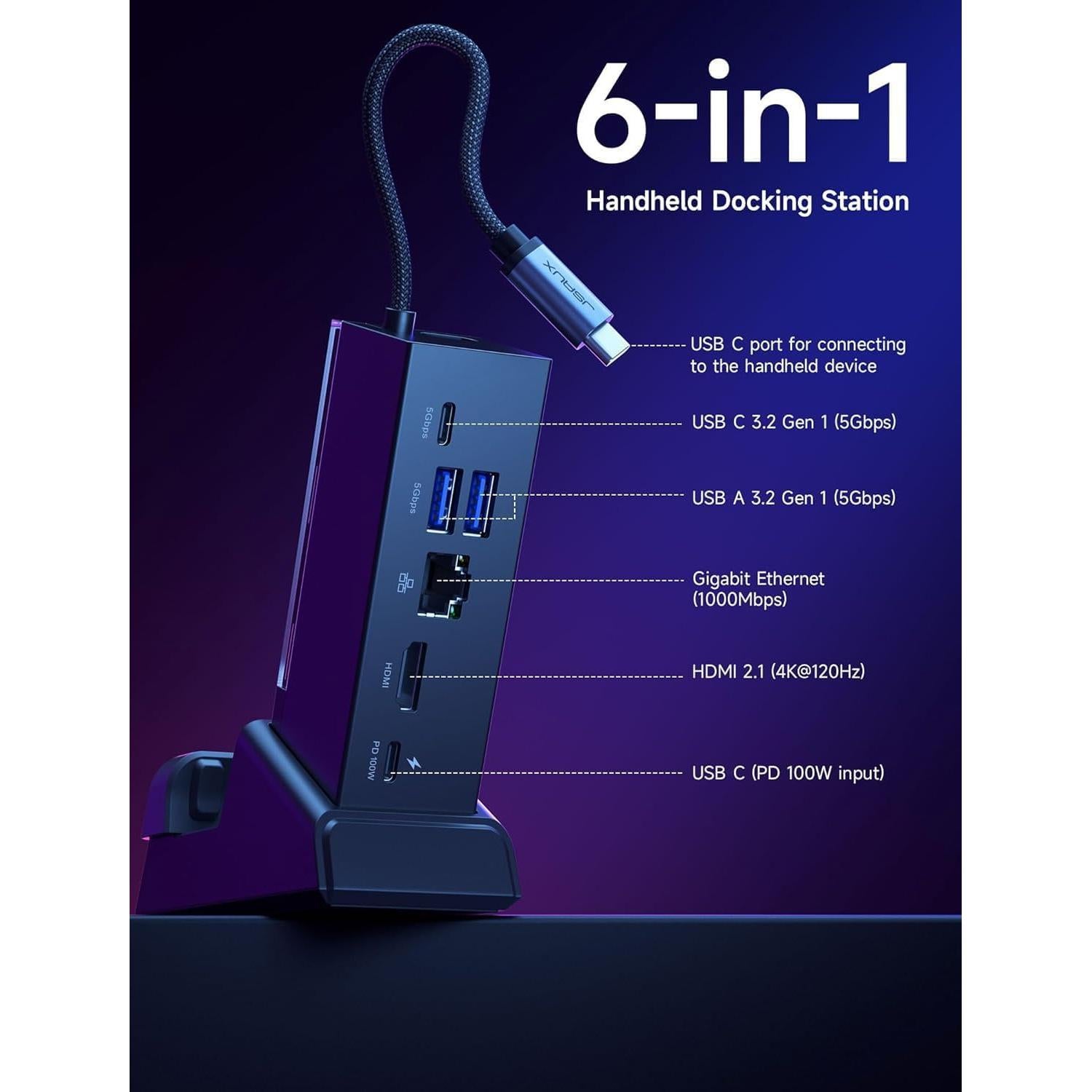 Estación de Acoplamiento JSAUX 6-en-1 con Cargador 100W