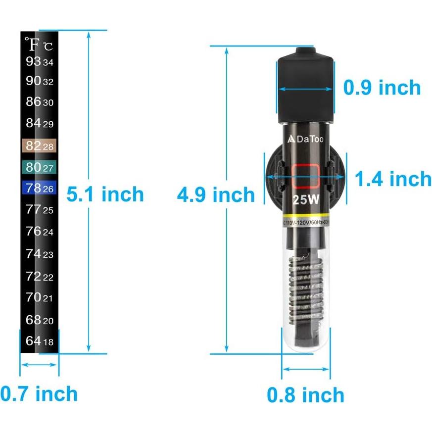 Calentador de Acuario DaToo MINI 25W para Tanques de 3.8 a 22.7L