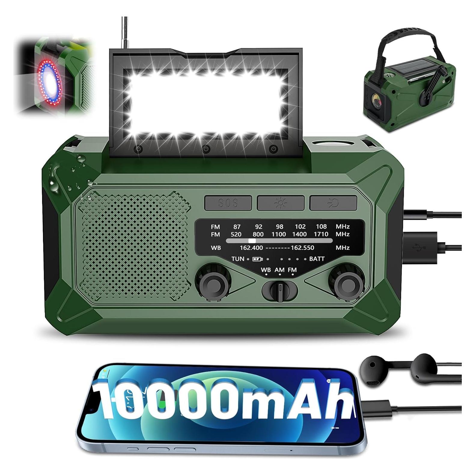 Radio de Manivela de Emergencia Veubew WR5 10000mAh con Linterna LED