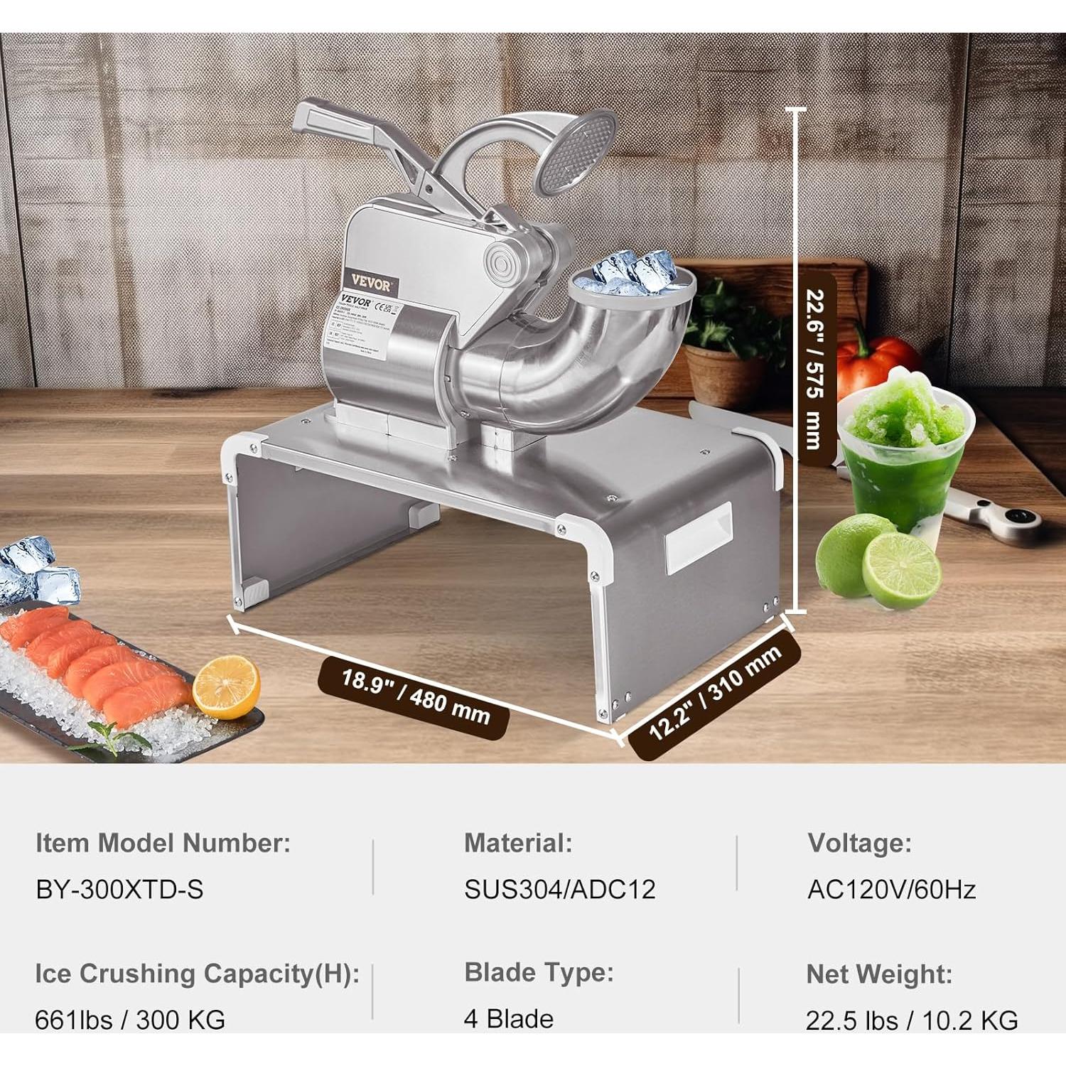 Máquina de Nieve VEVOR 300W 299kg/h Doble Cuchilla 20Qt