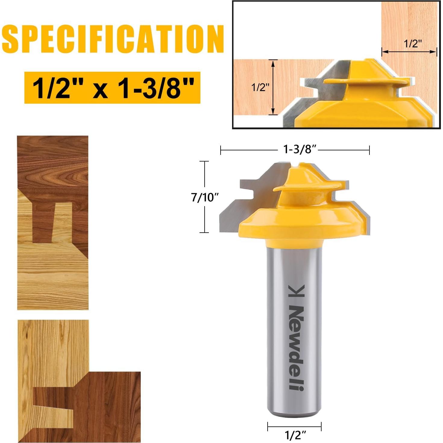 Fresa de Miter de Bloqueo 45 Grados Newdeli 1/2" Eje