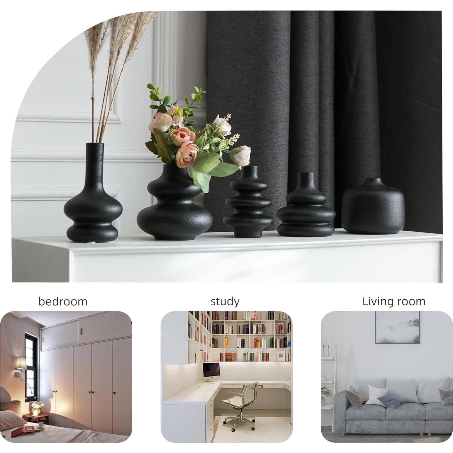 Conjunto de 5 Jarrones de Cerámica JOJUNO Negros Modernos