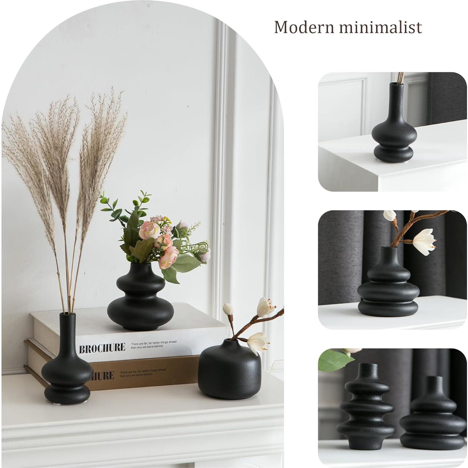 Conjunto de 5 Jarrones de Cerámica JOJUNO Negros Modernos